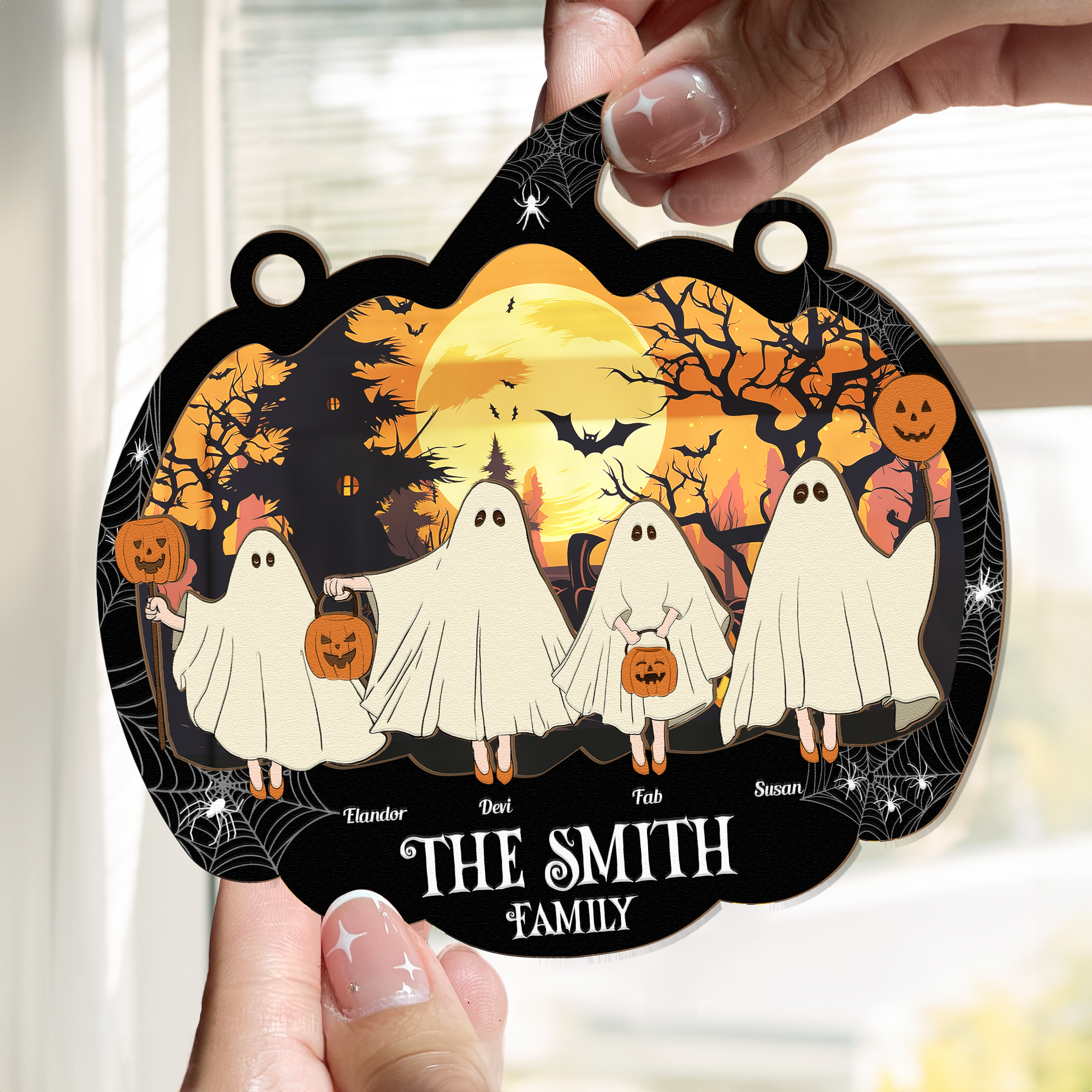 Happy Ghost Family Halloween - Personalized Window Hanging Suncatcher Ornament  ORHA2208