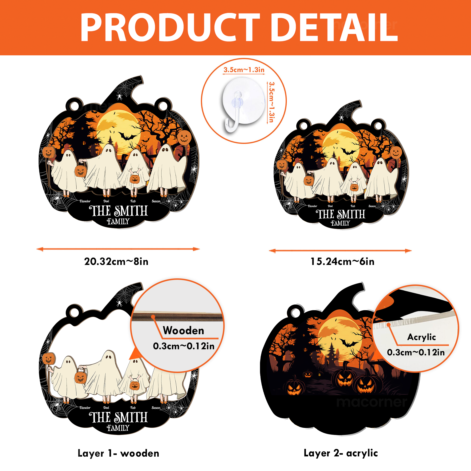 Happy Ghost Family Halloween - Personalized Window Hanging Suncatcher Ornament  ORHA2208