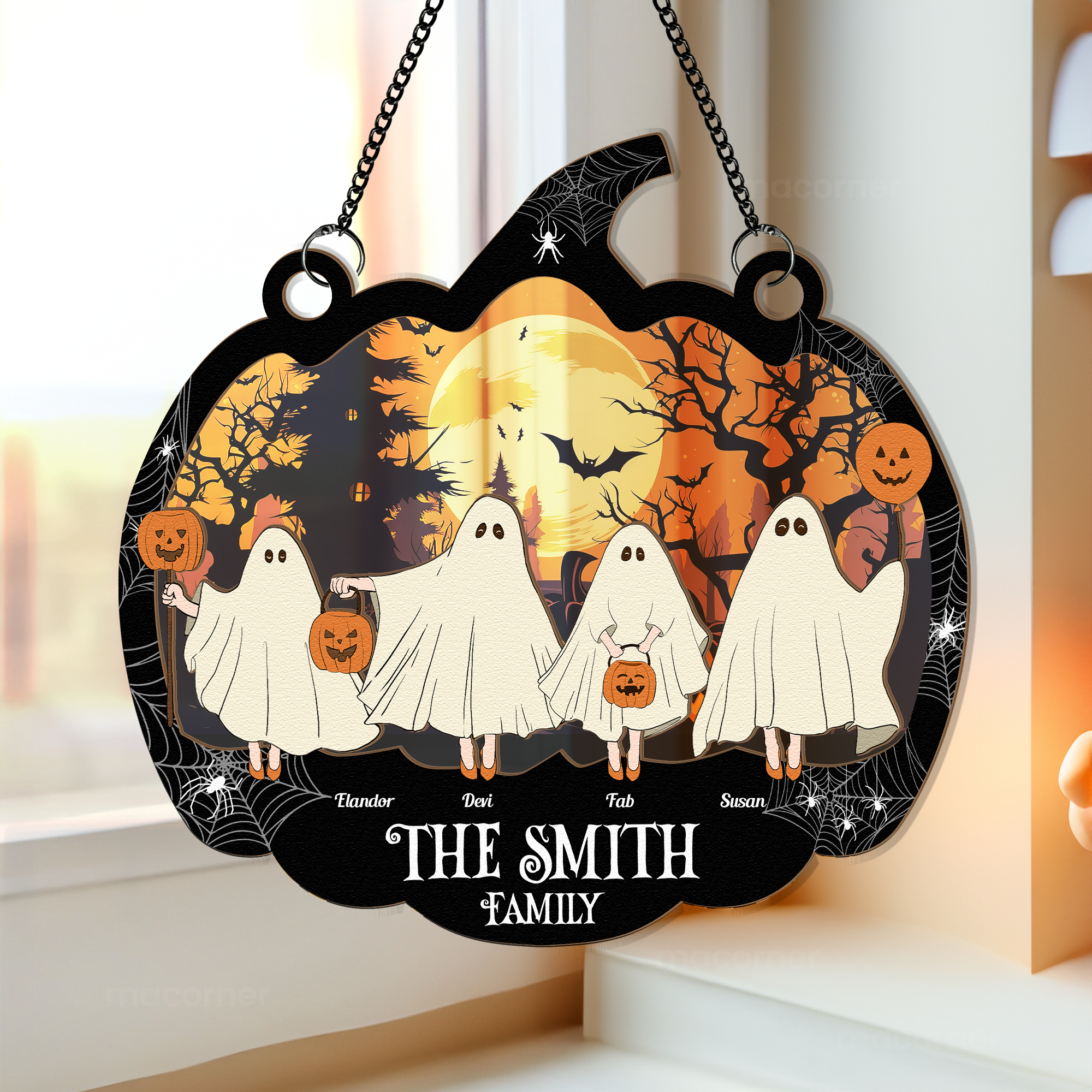 Happy Ghost Family Halloween - Personalized Window Hanging Suncatcher Ornament  ORHA2208
