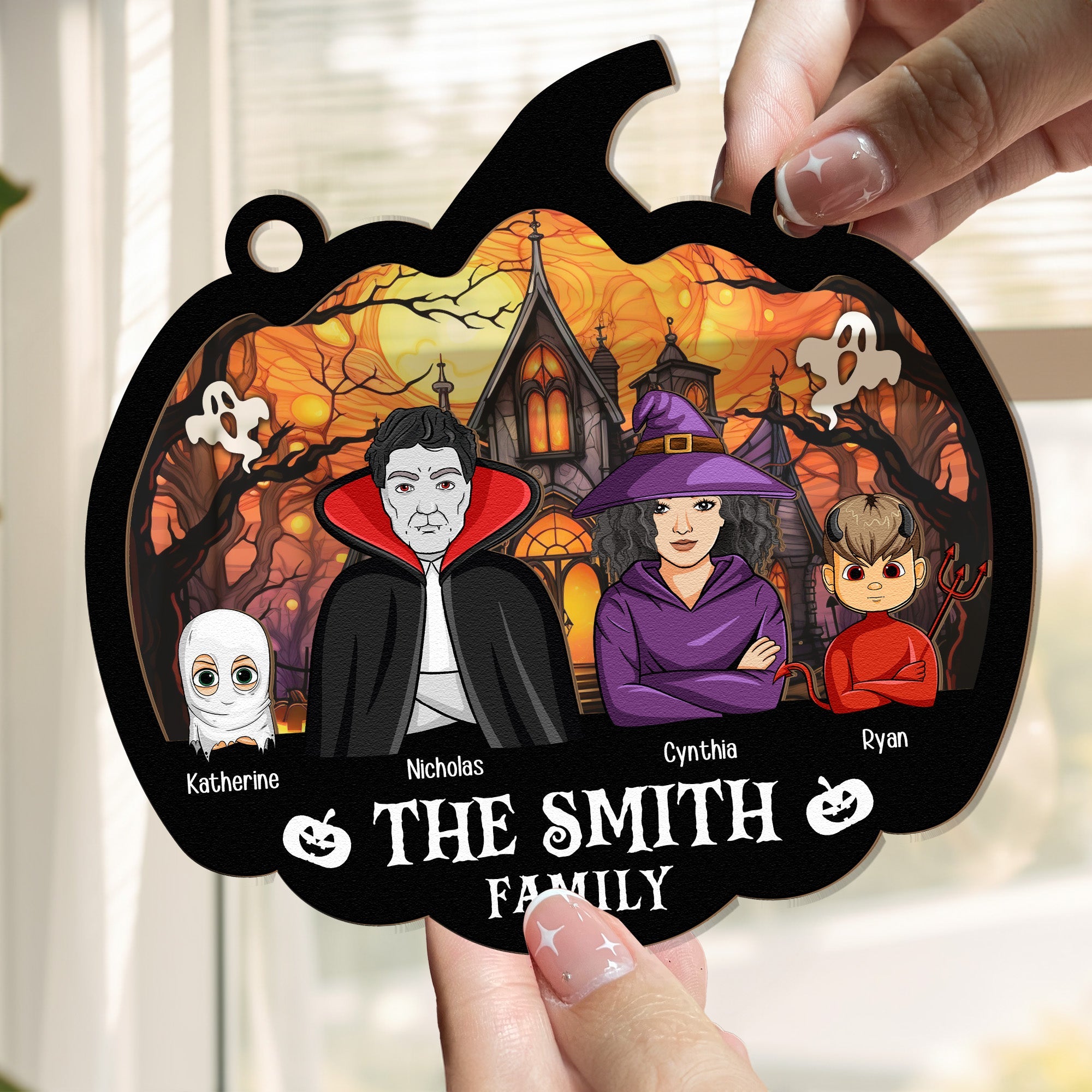 Happy Halloween Family - Personalized Window Hanging Suncatcher Ornament  ORHA2208
