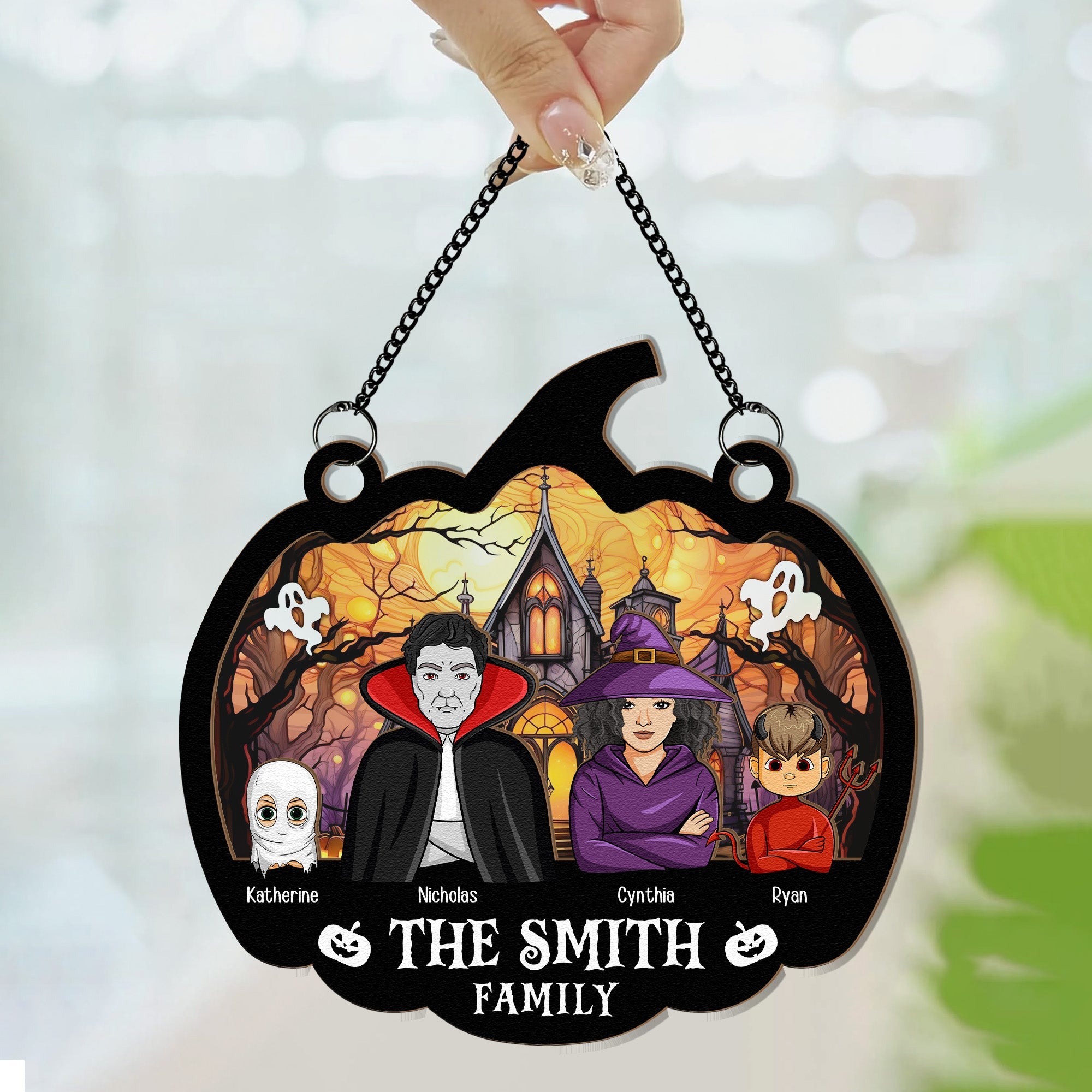 Happy Halloween Family - Personalized Window Hanging Suncatcher Ornament  ORHA2208