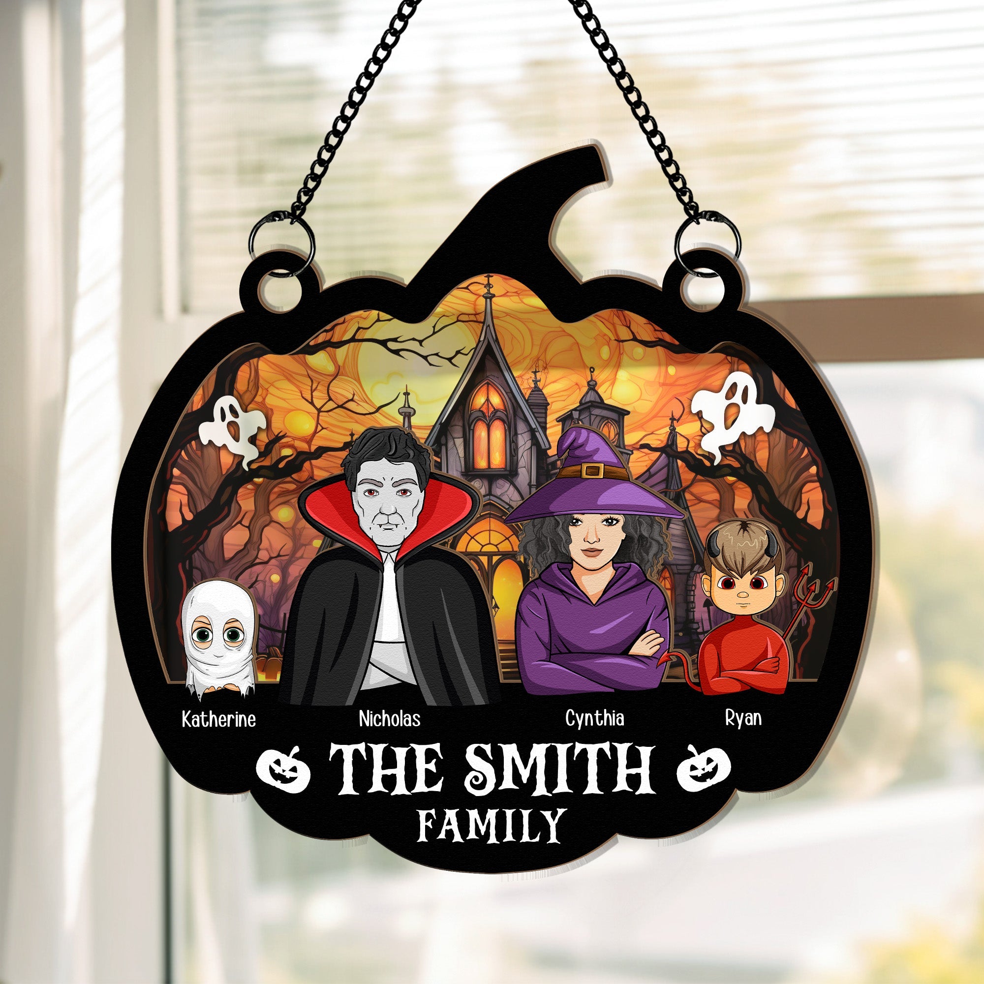 Happy Halloween Family - Personalized Window Hanging Suncatcher Ornament  ORHA2208