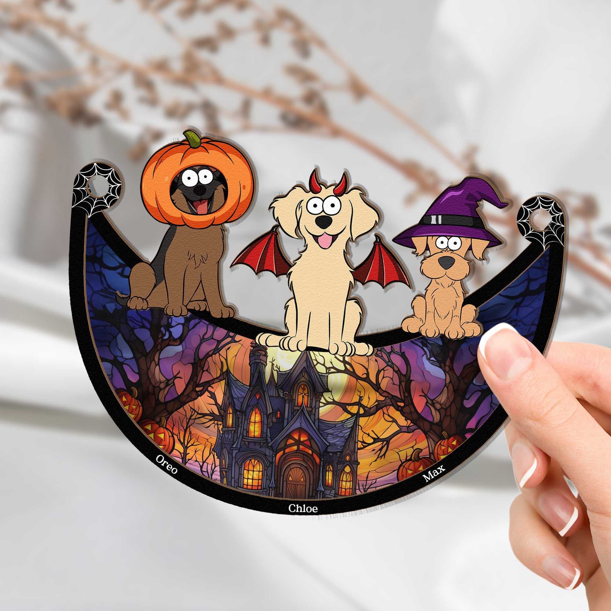 Happy Halloween With Dogs Cats - Personalized Window Hanging Suncatcher Ornament  ORHA2208