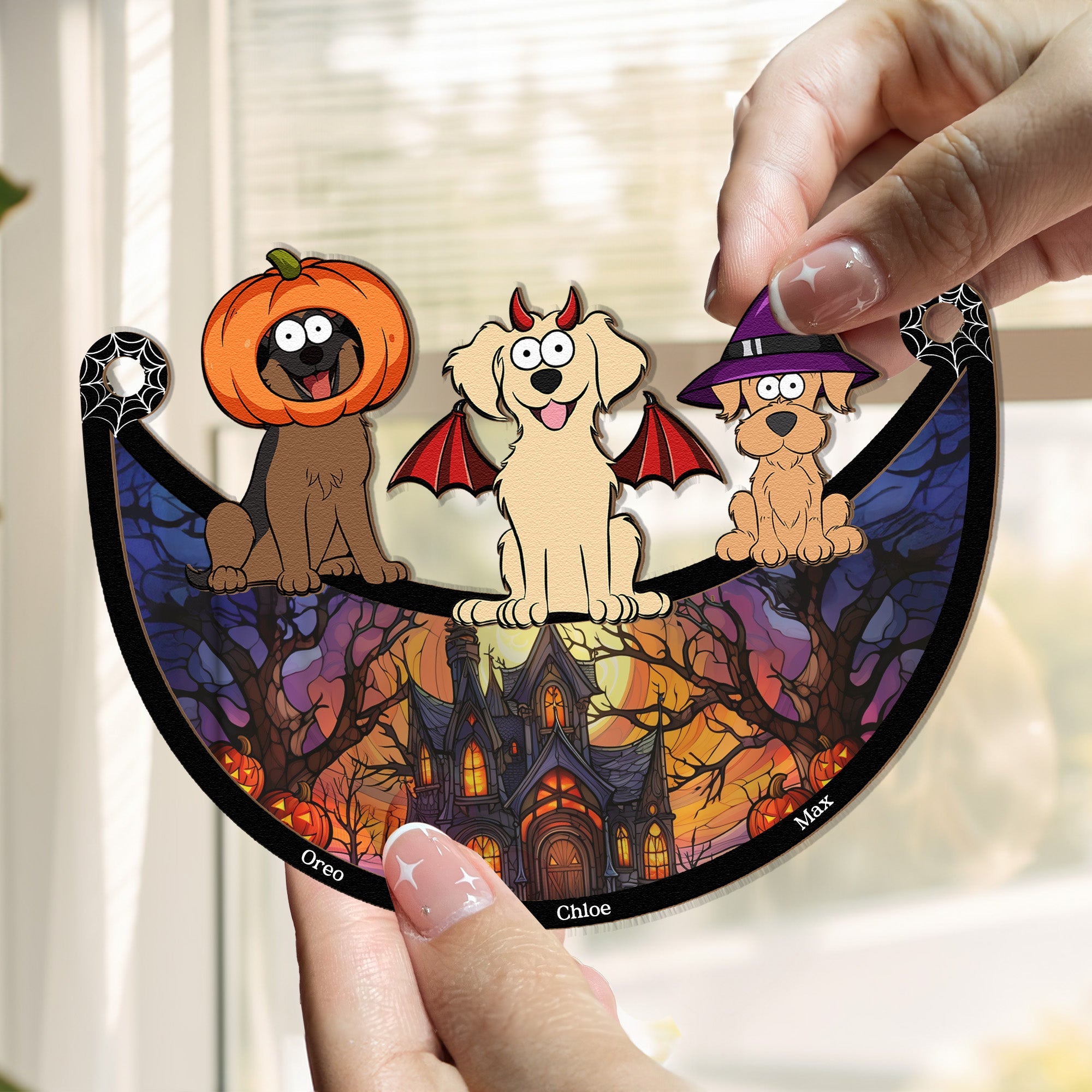 Happy Halloween With Dogs Cats - Personalized Window Hanging Suncatcher Ornament  ORHA2208