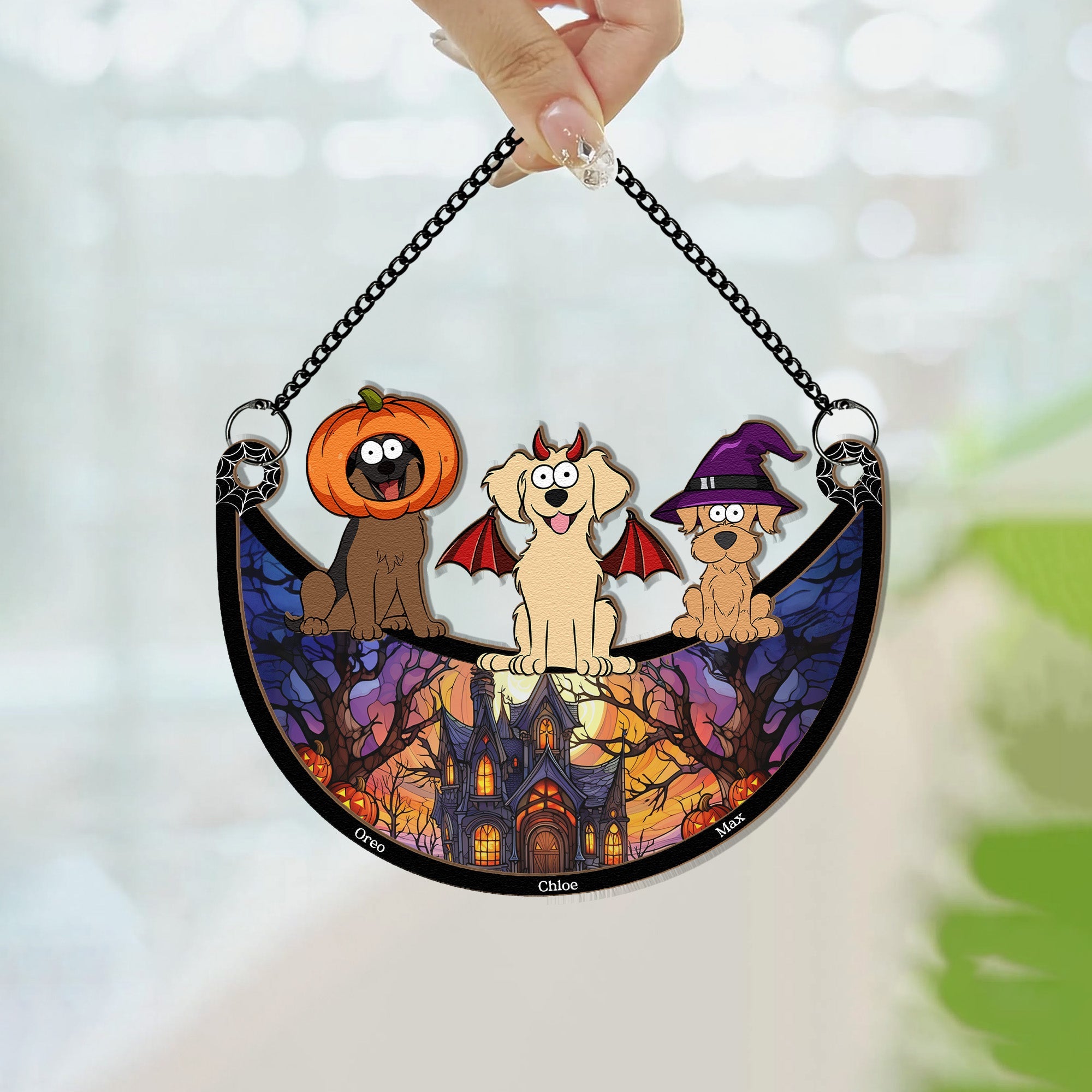 Happy Halloween With Dogs Cats - Personalized Window Hanging Suncatcher Ornament  ORHA2208