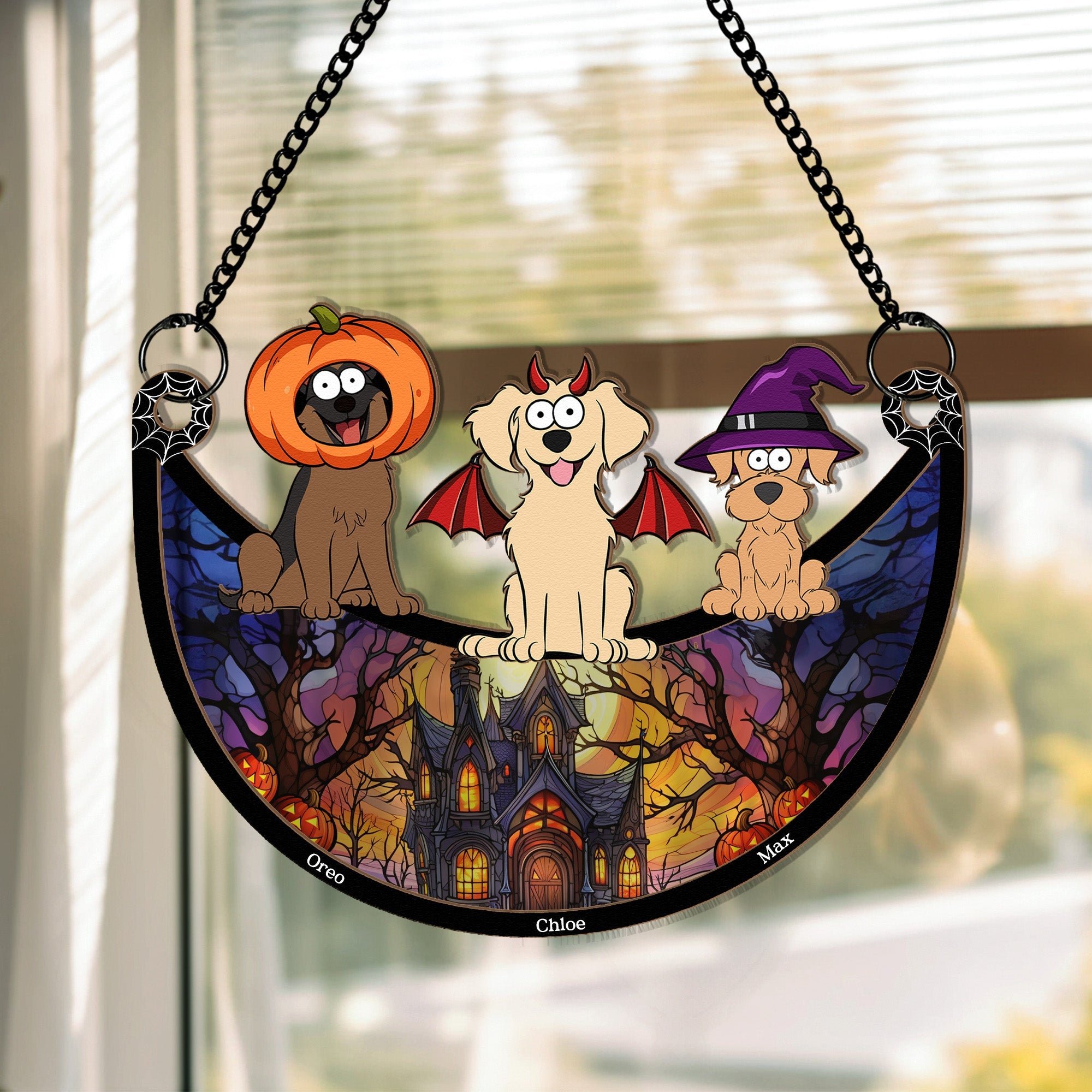 Happy Halloween With Dogs Cats - Personalized Window Hanging Suncatcher Ornament  ORHA2208