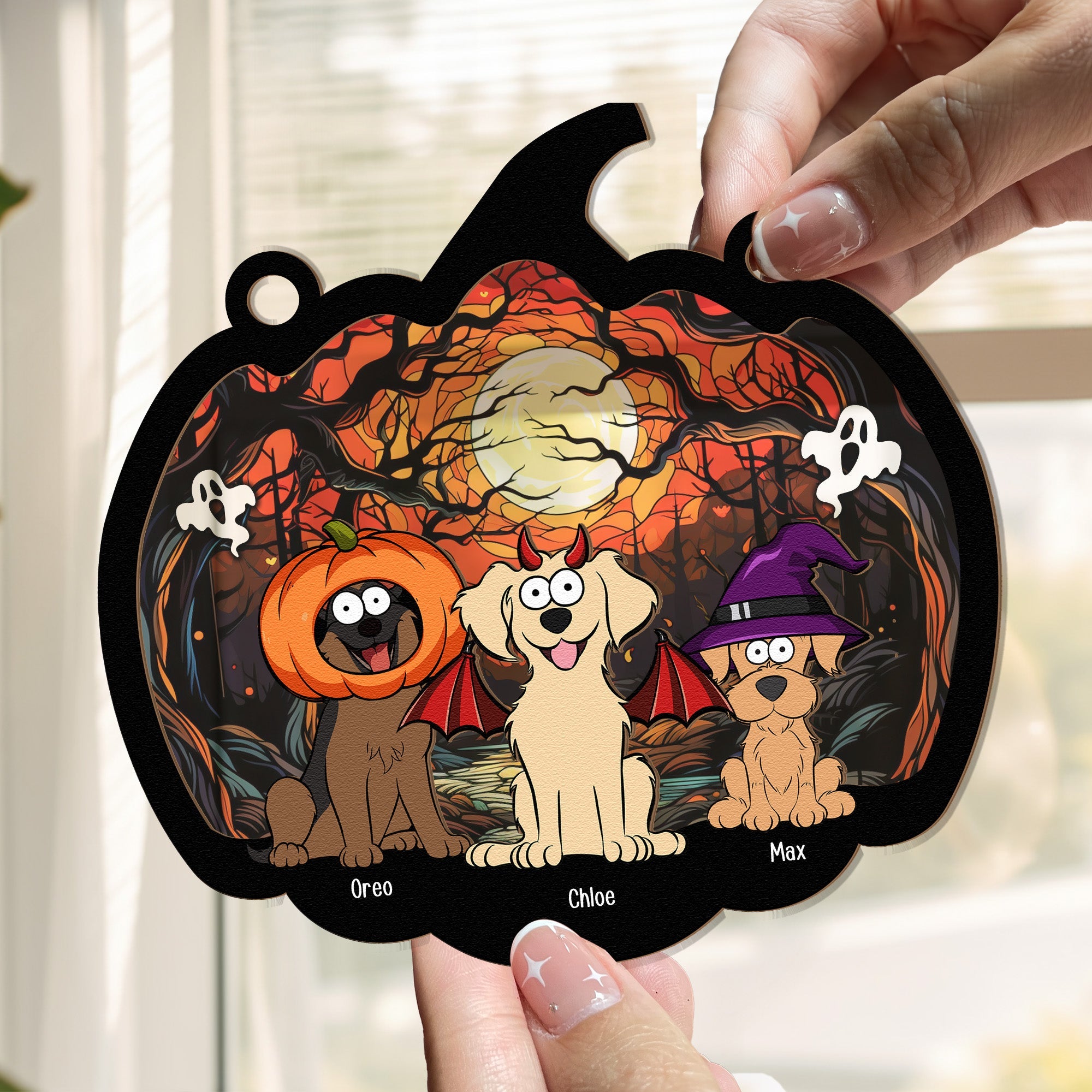 Happy Halloween With Fur Babies - Personalized Window Hanging Suncatcher Ornament  ORHA2208