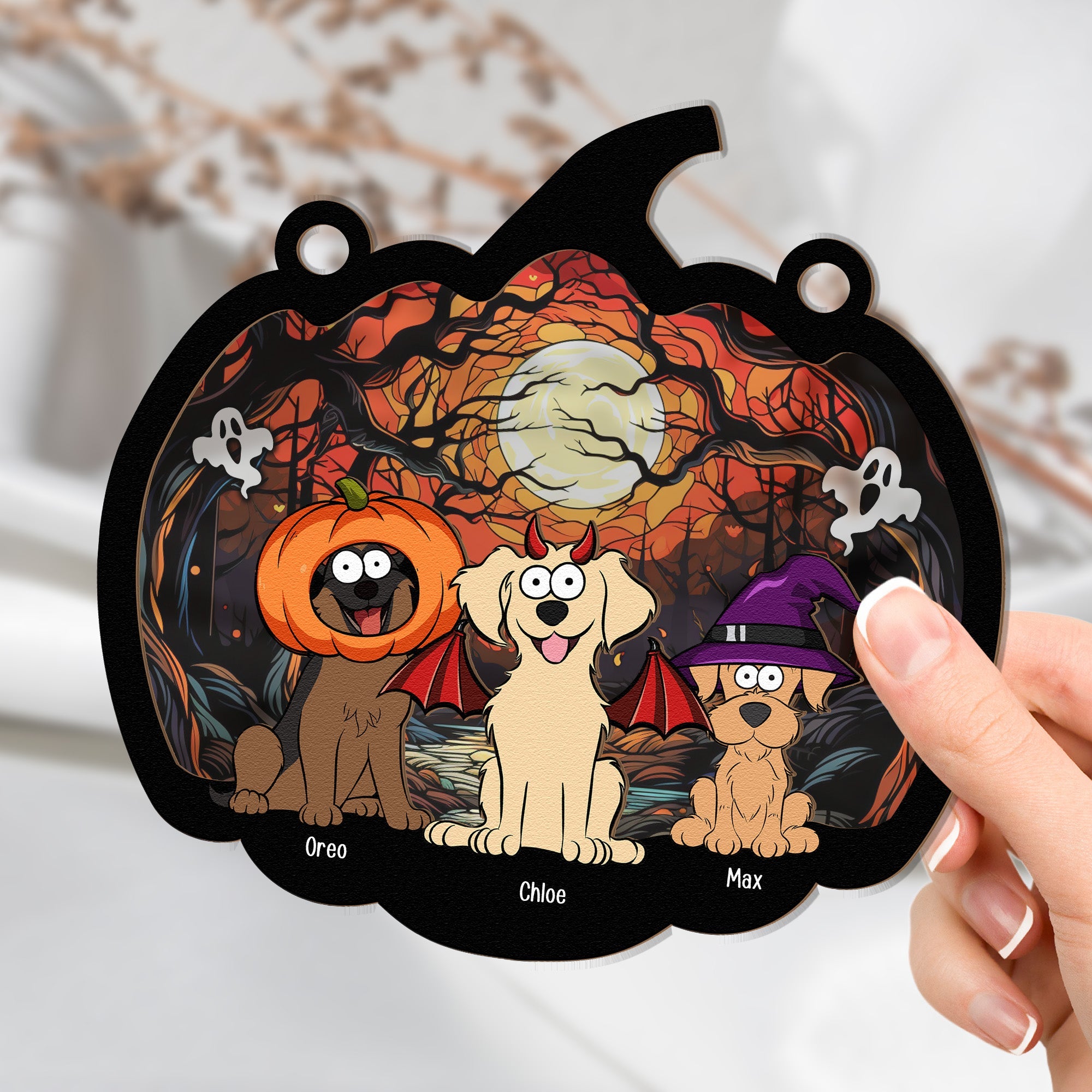 Happy Halloween With Fur Babies - Personalized Window Hanging Suncatcher Ornament  ORHA2208