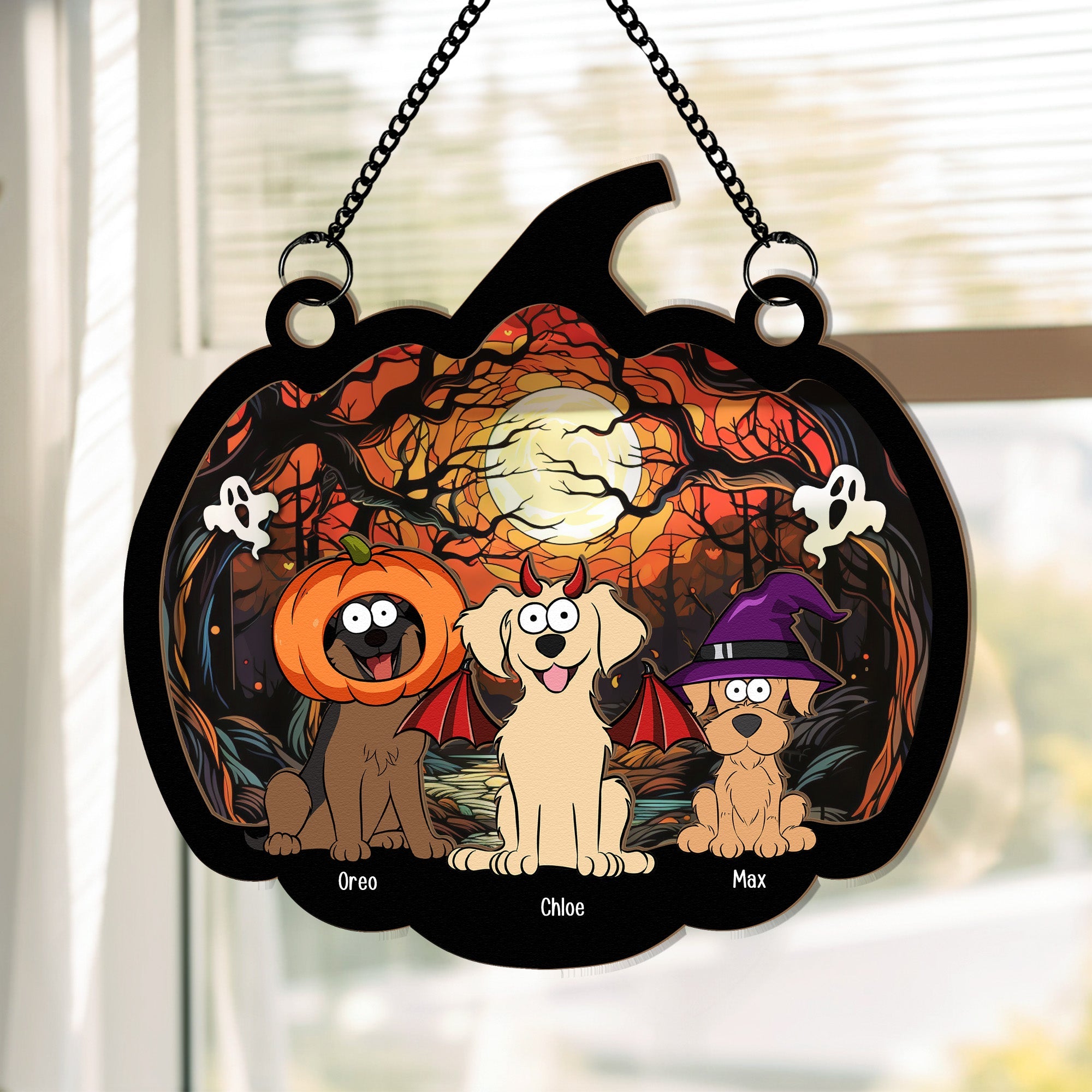 Happy Halloween With Fur Babies - Personalized Window Hanging Suncatcher Ornament  ORHA2208