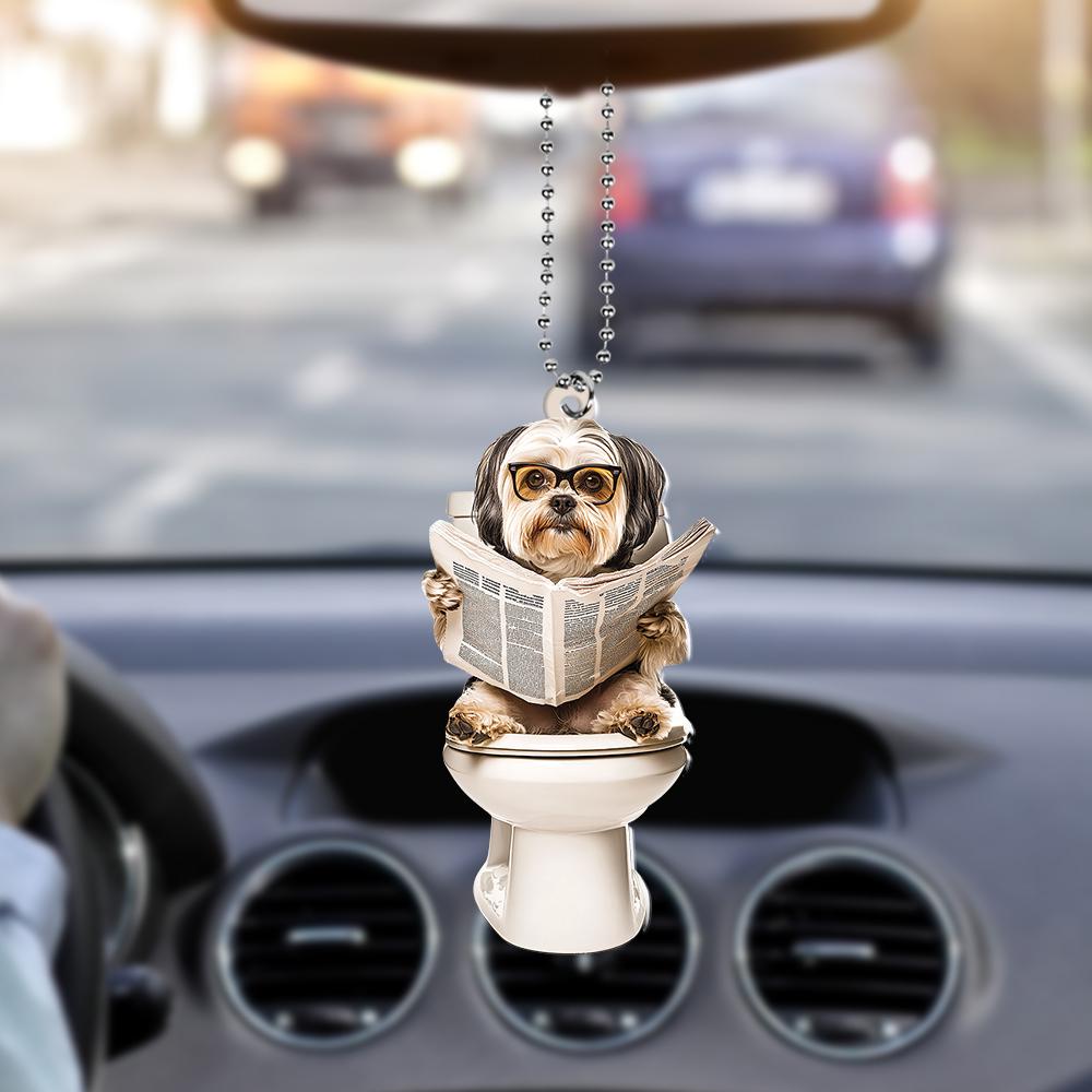 Havanese Dog Sitting On Toilet Ornament, Havanese Dog Reading Newspaper Ornament, Havanese Dog Car Ornament Christmas Gift HAOR0611