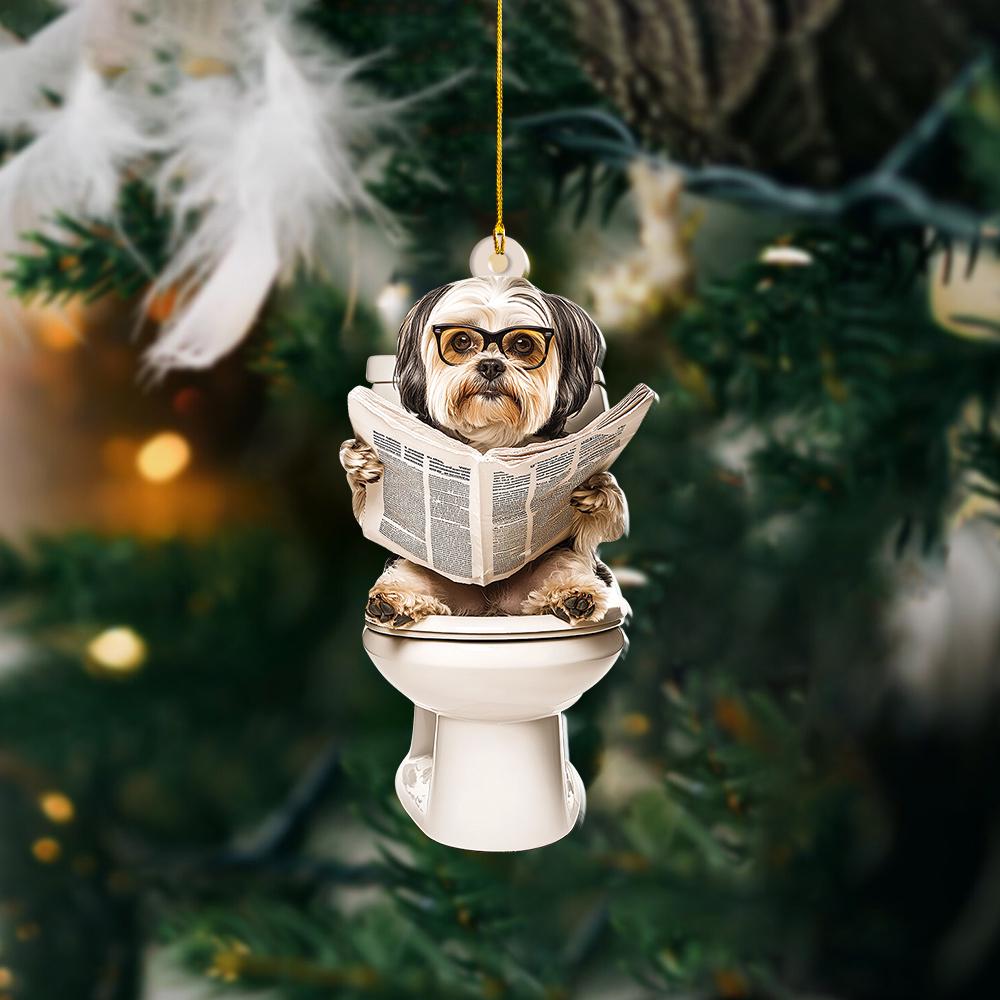 Havanese Dog Sitting On Toilet Ornament, Havanese Dog Reading Newspaper Ornament, Havanese Dog Car Ornament Christmas Gift HAOR0611