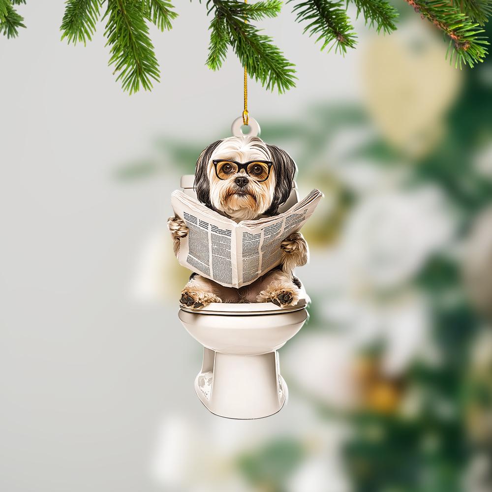 Havanese Dog Sitting On Toilet Ornament, Havanese Dog Reading Newspaper Ornament, Havanese Dog Car Ornament Christmas Gift HAOR0611