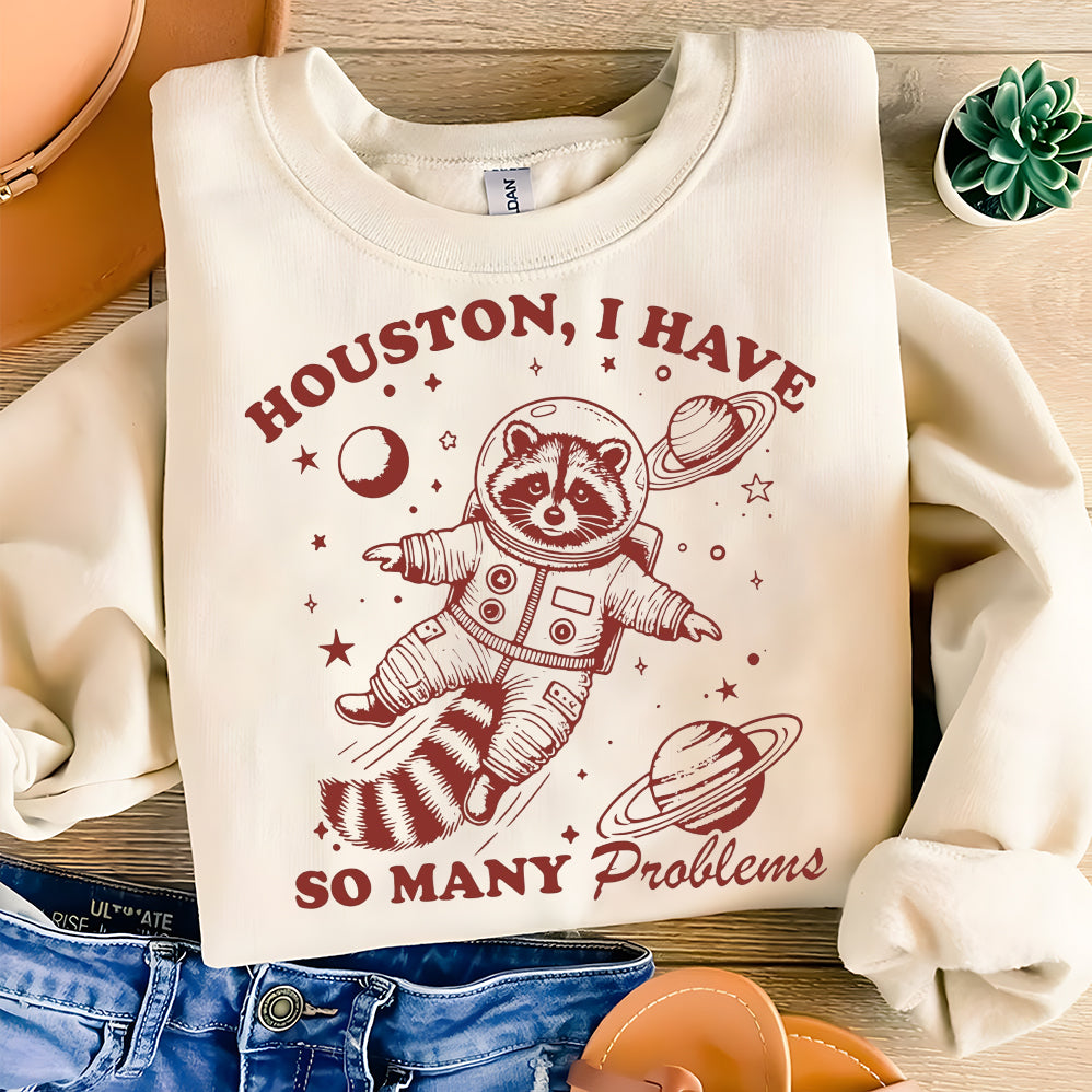 Houston, I Have So Many Problems, SVG PNG files, Funny Raccoon In Space Vintage Animal Quotes and Space Lovers Png, Tote Bags, Stickers