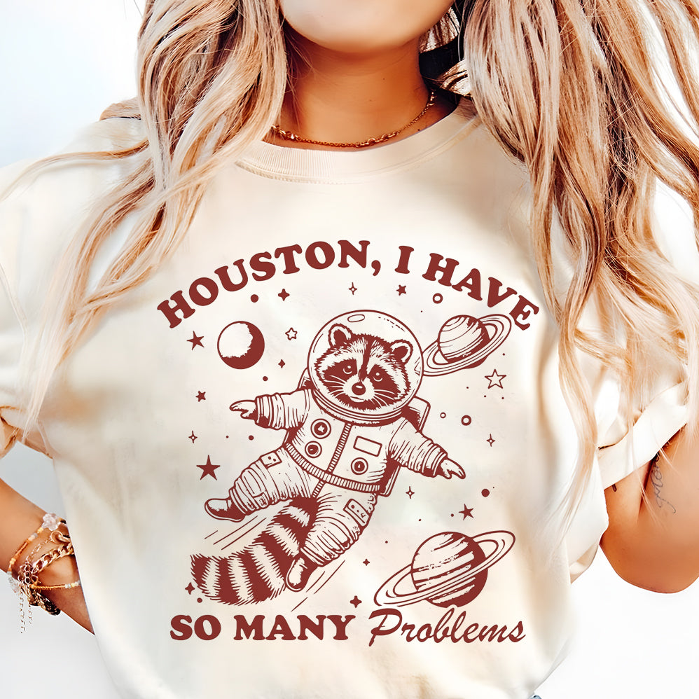 Houston, I Have So Many Problems, SVG PNG files, Funny Raccoon In Space Vintage Animal Quotes and Space Lovers Png, Tote Bags, Stickers
