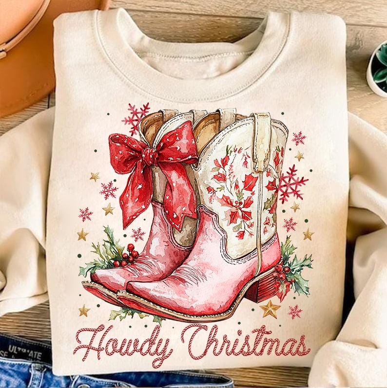 Howdy Christmas Png, Western Christmas Png, Coquette Christmas Png, Holiday Png, Cowgirl Christmas Png, Aesthetic png, Retro Christmas Png SCU