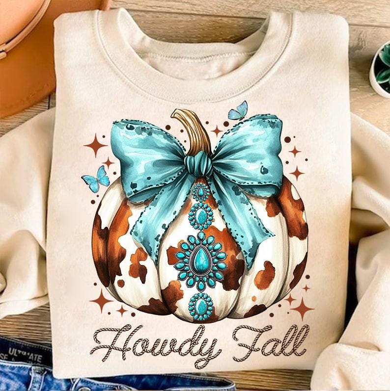 Howdy Fall Western Pumpkin Png Sublimation, Fall Cowhide Pumpkin, Fall Png, Western Pumpkin Png, Coquette Bow Pumpkin, Fall T-shirt Design 1 SCU
