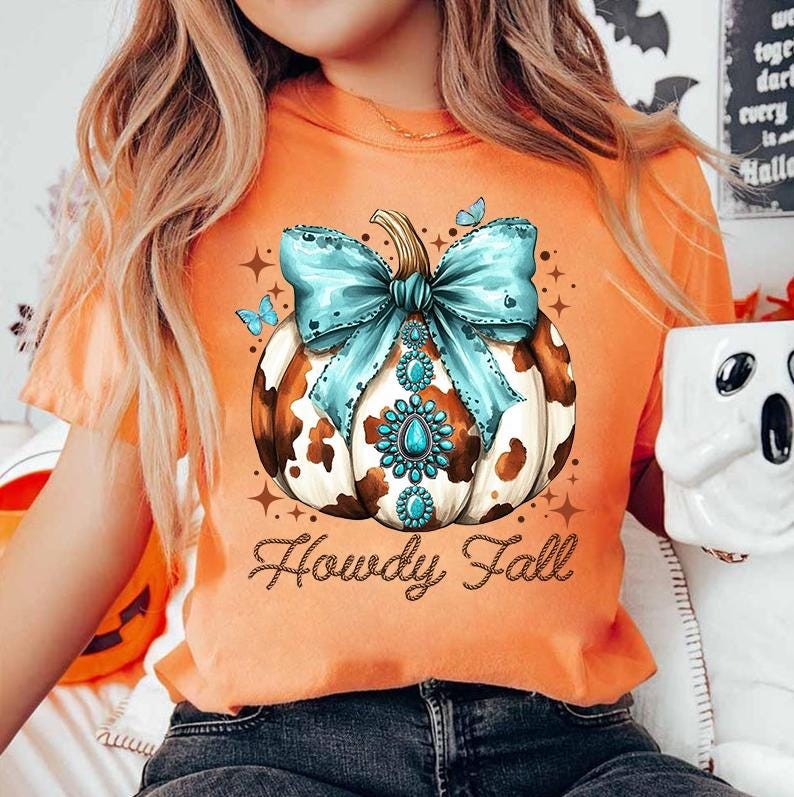 Howdy Fall Western Pumpkin Png Sublimation, Fall Cowhide Pumpkin, Fall Png, Western Pumpkin Png, Coquette Bow Pumpkin, Fall T-shirt Design 1 SCU