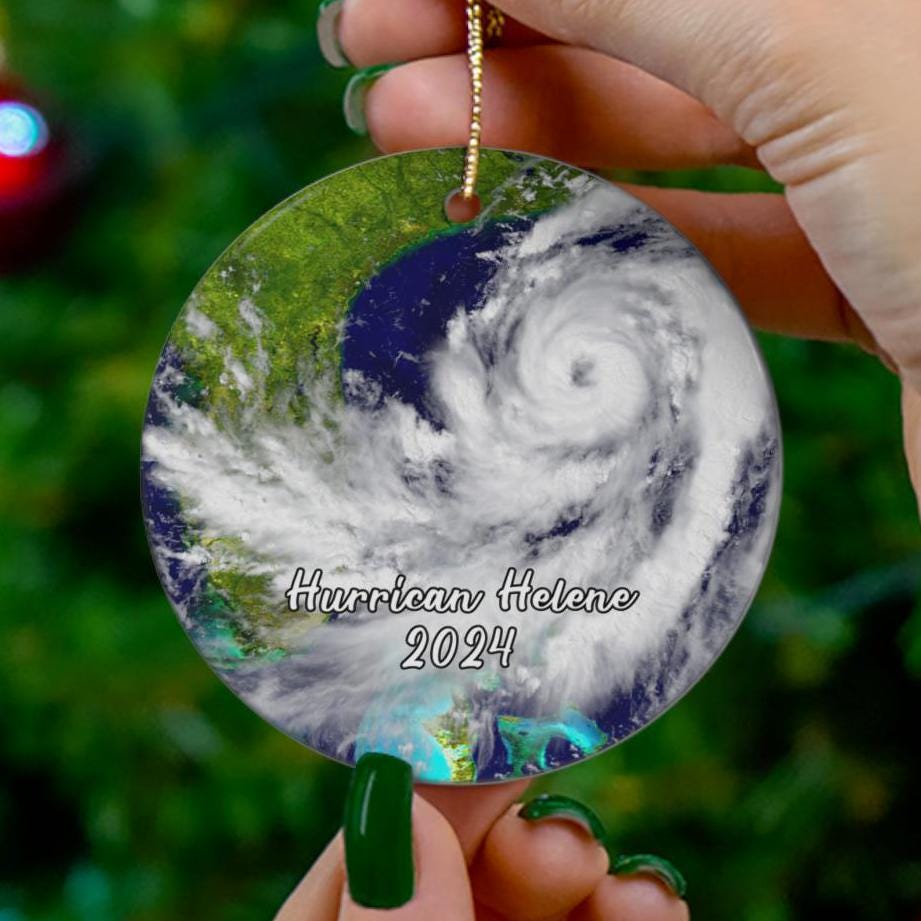 Hurricane Helene Ornament, Beautiful Florida Gift, 2024 Weather Storm Keepsake Souvenir, Ceramic Eye of the Hurrican Cloud Printed HAOR14