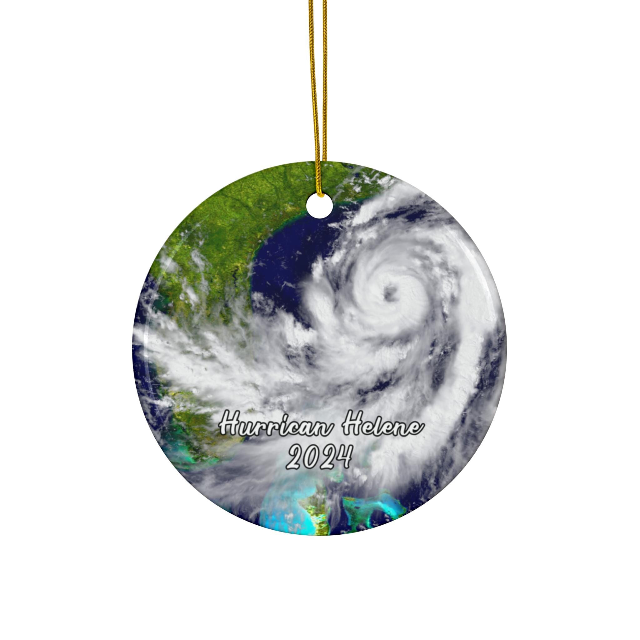 Hurricane Helene Ornament, Beautiful Florida Gift, 2024 Weather Storm Keepsake Souvenir, Ceramic Eye of the Hurrican Cloud Printed HAOR14