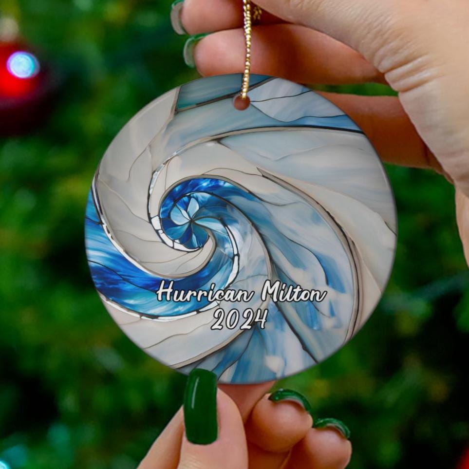 Hurricane Milton Ornament, Beautiful Florida Gift, 2024 Storm Souvenir, Printed Blue White Cloud, Meteorology Meteorologist HAOR14