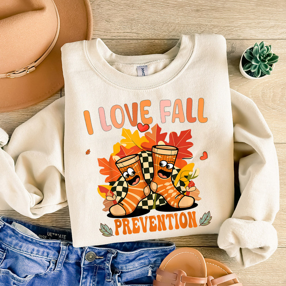 I Love Fall Prevention Shirt, Thanksgiving Nurse Fall Risk DPT SPT Pta Crewneck,OT shirt V6, Physical Therapy Shirt, Fall Nurse Shirt