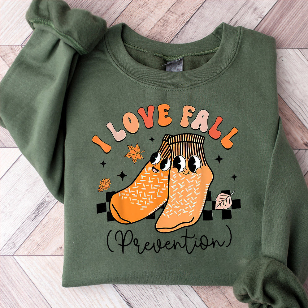 I Love Fall Prevention Shirt, Thanksgiving Nurse Fall Risk DPT SPT Pta Crewneck,OT shirt V7, Physical Therapy Shirt, Fall Nurse Shirt