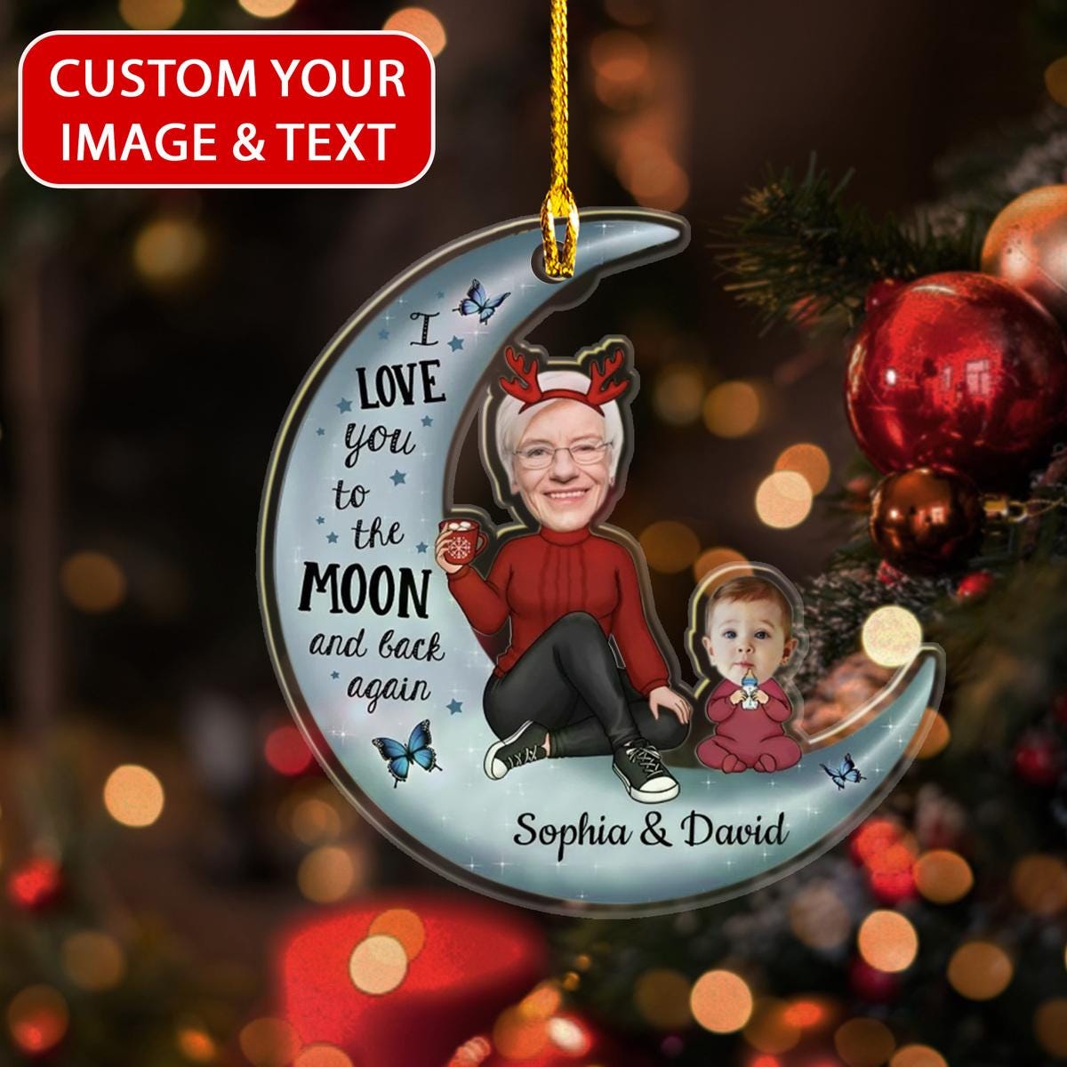 I Love You To The Moon And Back Again Ornament, Grandma And Grandkid Ornament, Christmas Gift For Grandma, Grandkids Christmas Gift ORNO5