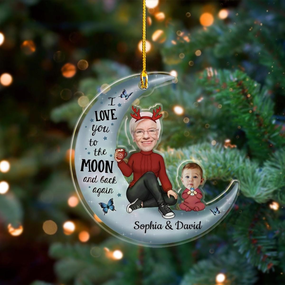 I Love You To The Moon And Back Again Ornament, Grandma And Grandkid Ornament, Christmas Gift For Grandma, Grandkids Christmas Gift ORNO5