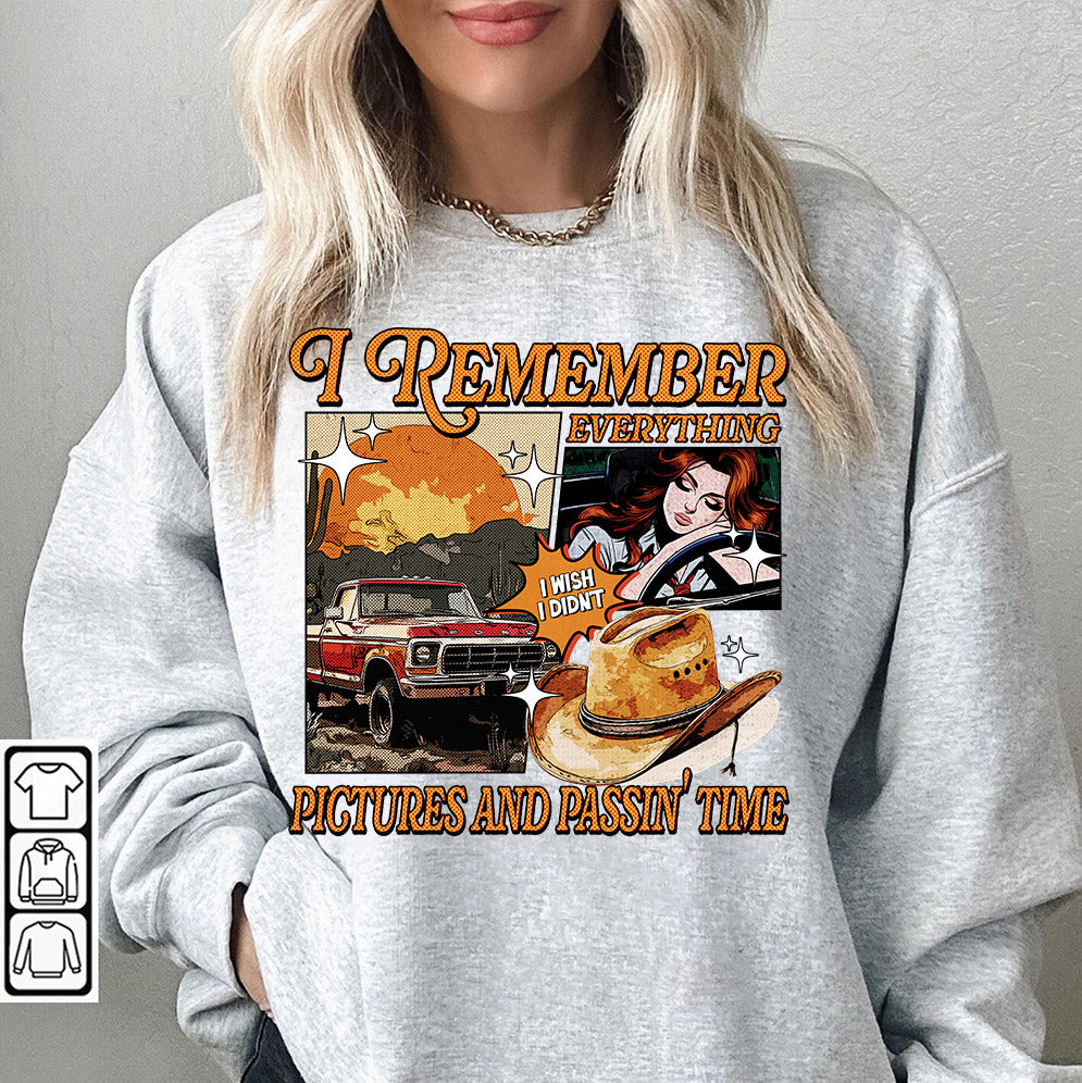 I Remember Everything Shirt, Retro Girl Aesthetic, Pictures and Passin' Time, Music Song Lyrics