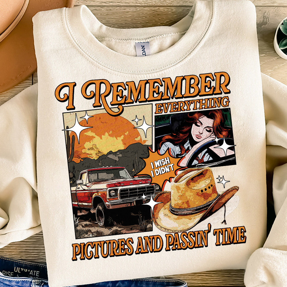 I Remember Everything Shirt, Retro Girl Aesthetic, Pictures and Passin' Time, Music Song Lyrics