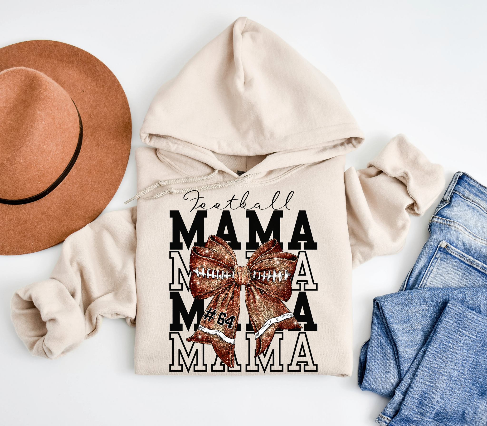 Personalized Football MaMa Game Day Football Crewneck Sweatshirt, Coquette Bow, Sparkle Football Mom Shirt, Football Season, Womens Pullover FB2708