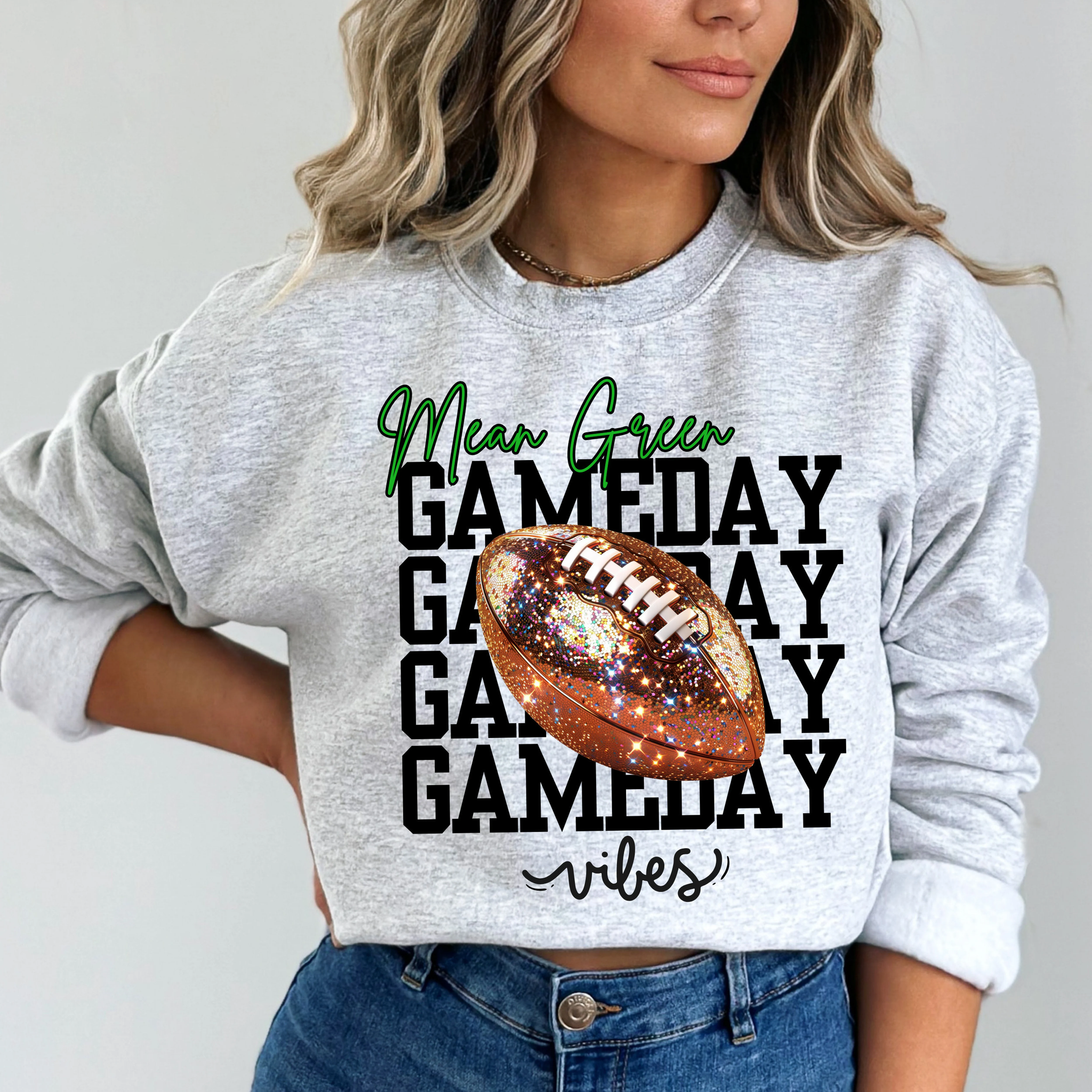 Custom Game Day Vibes Football Crewneck Sweatshirt, Sparkle Football Mom Shirt, Football Season Women Pullover Oversized Sweatshirt FB2708