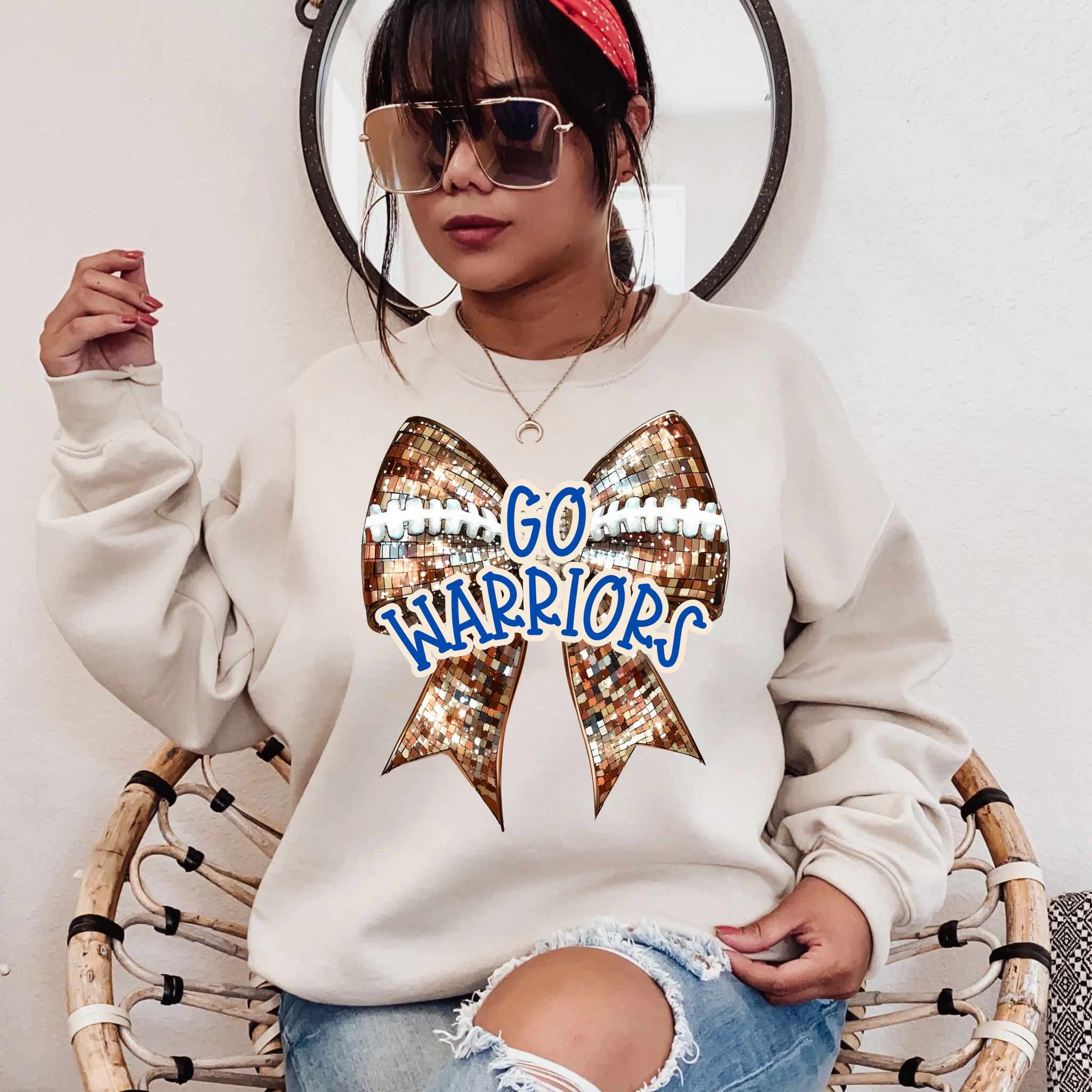 Coquette Custom Team Mascot Game Day Football Crewneck Sweatshirt, Sparkle Football Mom Shirt, Football Season Women Pullover, Oversized FB2708