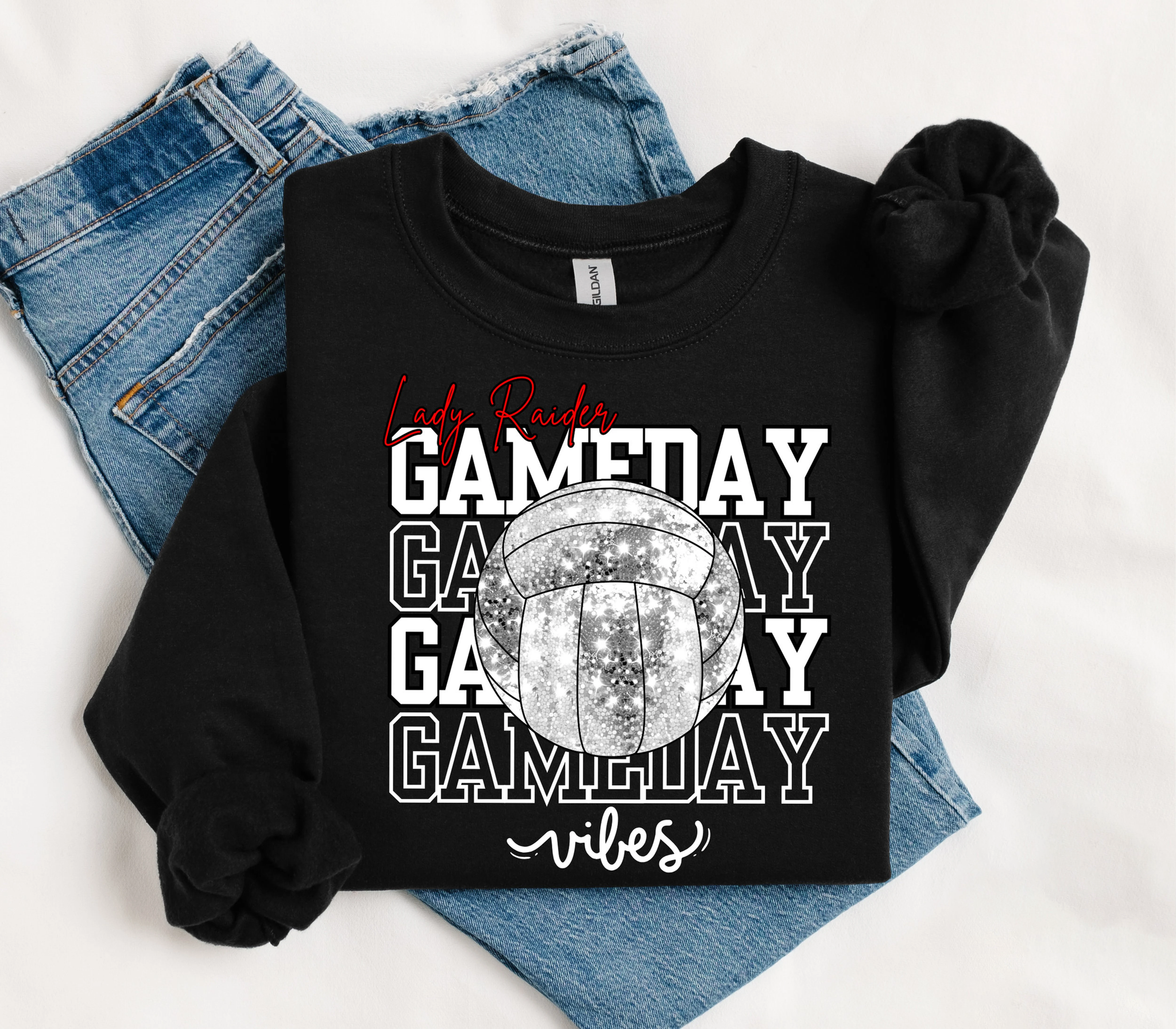 Custom Team Mascot Game Day Vibes Volleyball Crewneck Sweatshirt, Sparkle Volleyball Mom Shirt, Volleyball Season Womens Pullover, Oversized FB2708