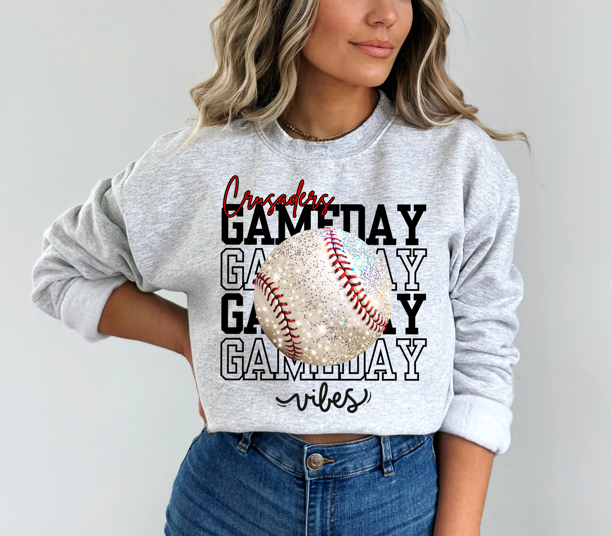 Custom Team Mascot Game Day Vibes Baseball Crewneck Sweatshirt, Sparkle Baseball Mom Shirt, Volleyball Season Womens Pullover, Oversized FB2708