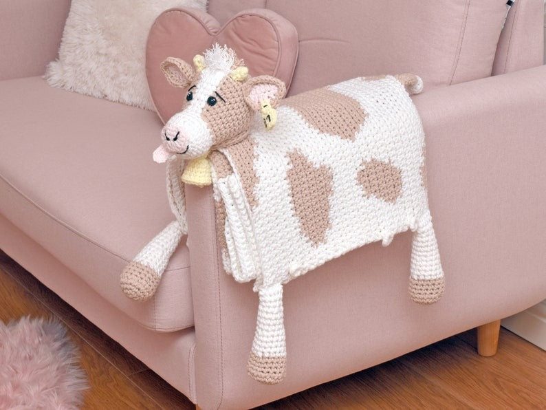 ORIGINAL Folding Cow Baby Blanket Crochet Pattern | Cuddle and Play Cow Blanket Toy Crochet Pattern | Baby, Child and Adult Size Blanket SVG18 CRO1910