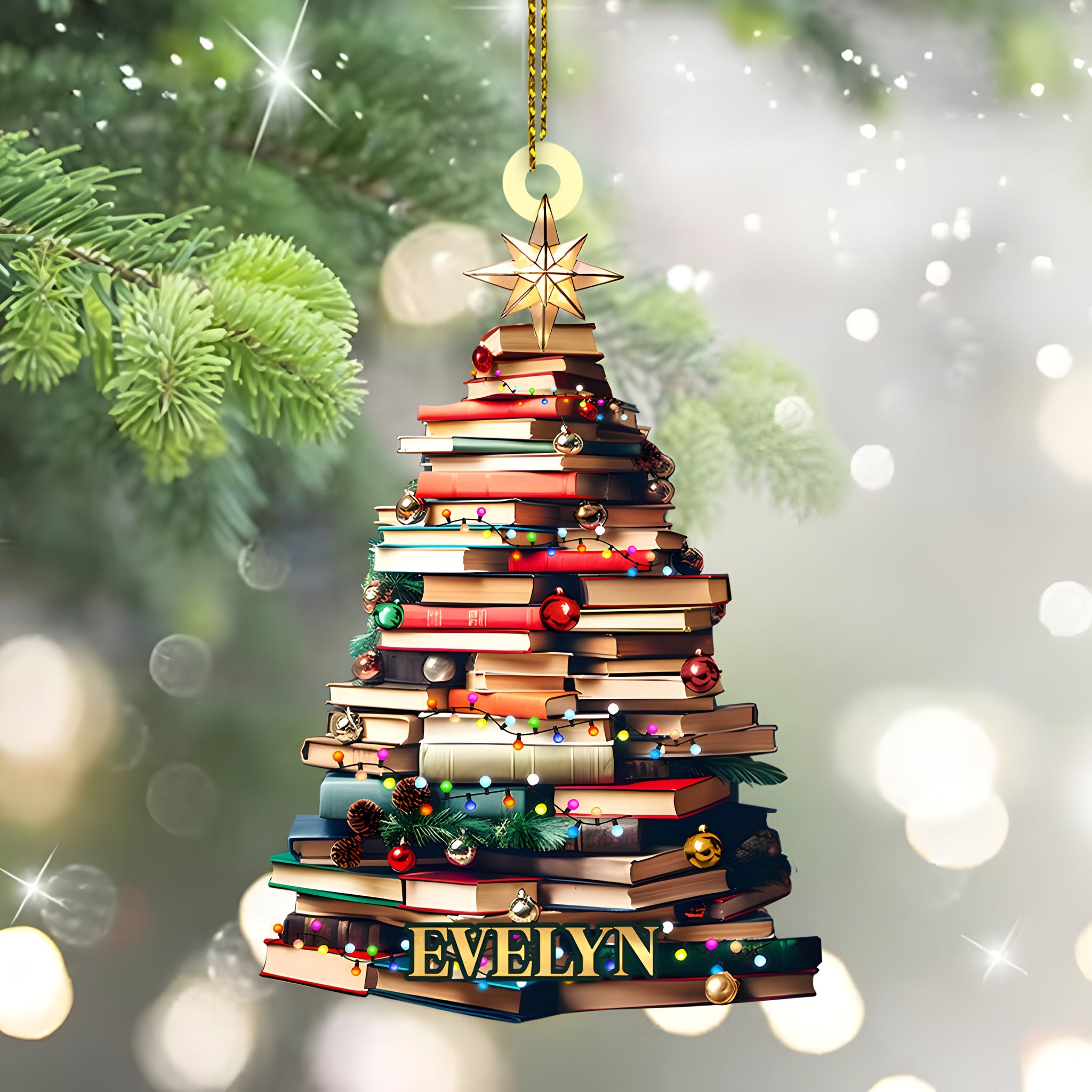 Personalized Christmas Book Tree Name Ornament, Custom Bookish Ornament, Book Lover Gift, Bookworm Gifts, Book Club Ornament, Librarian Gift 1 ORN2709