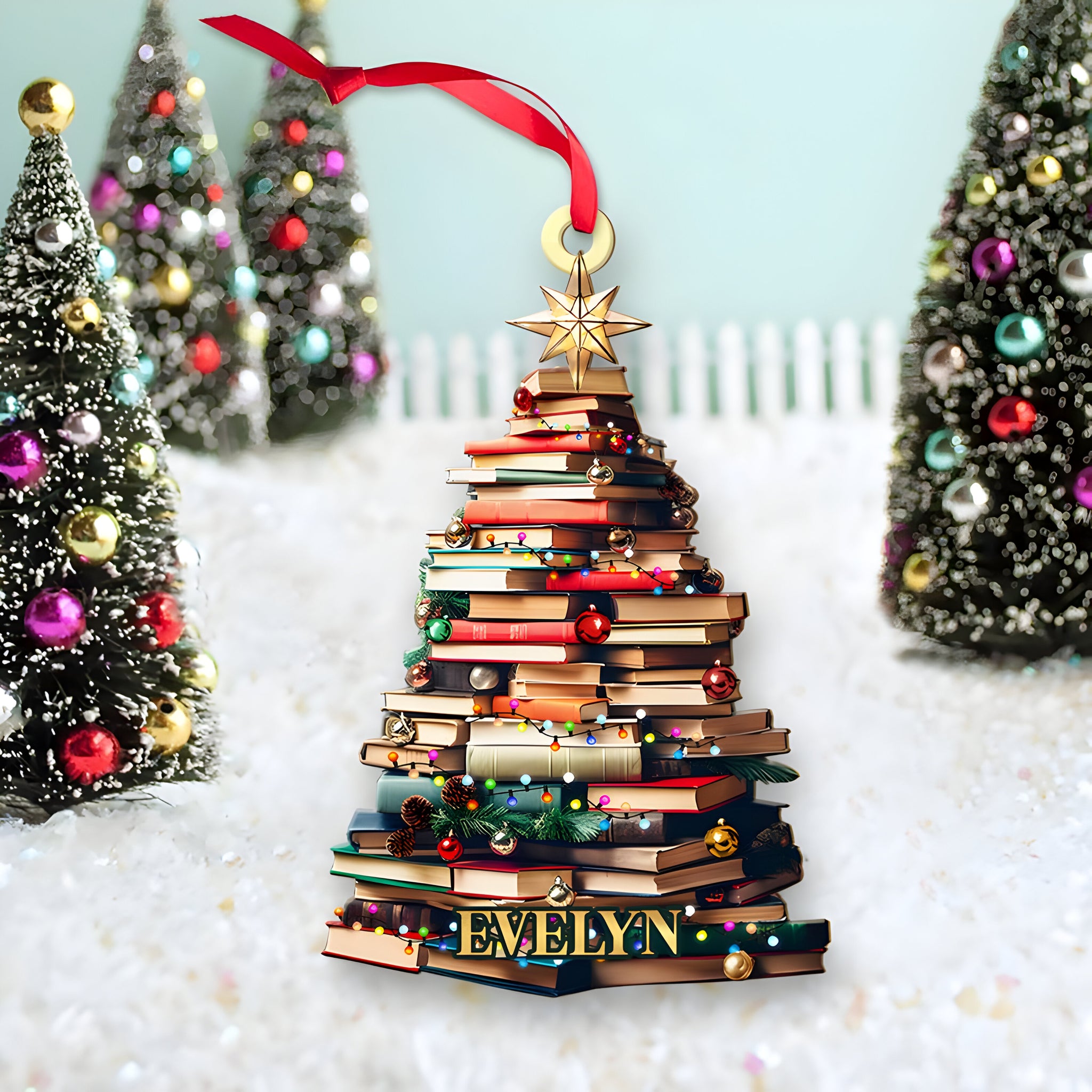 Personalized Christmas Book Tree Name Ornament, Custom Bookish Ornament, Book Lover Gift, Bookworm Gifts, Book Club Ornament, Librarian Gift 1 ORN2709