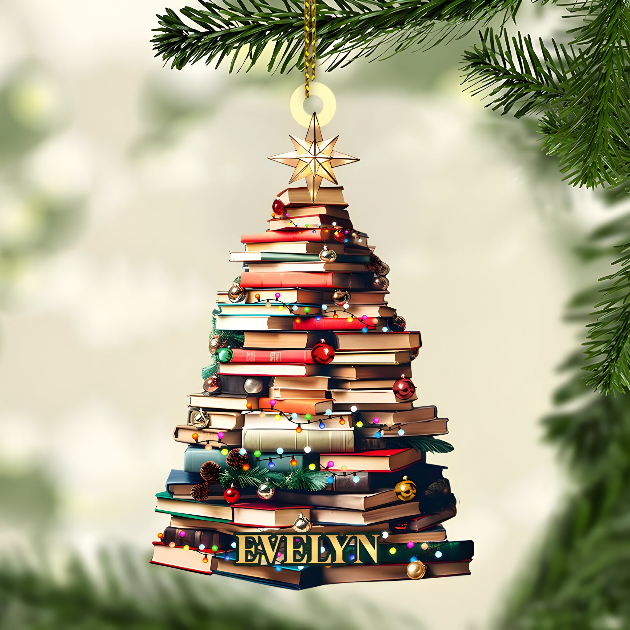 Personalized Christmas Book Tree Name Ornament, Custom Bookish Ornament, Book Lover Gift, Bookworm Gifts, Book Club Ornament, Librarian Gift 1 ORN2709
