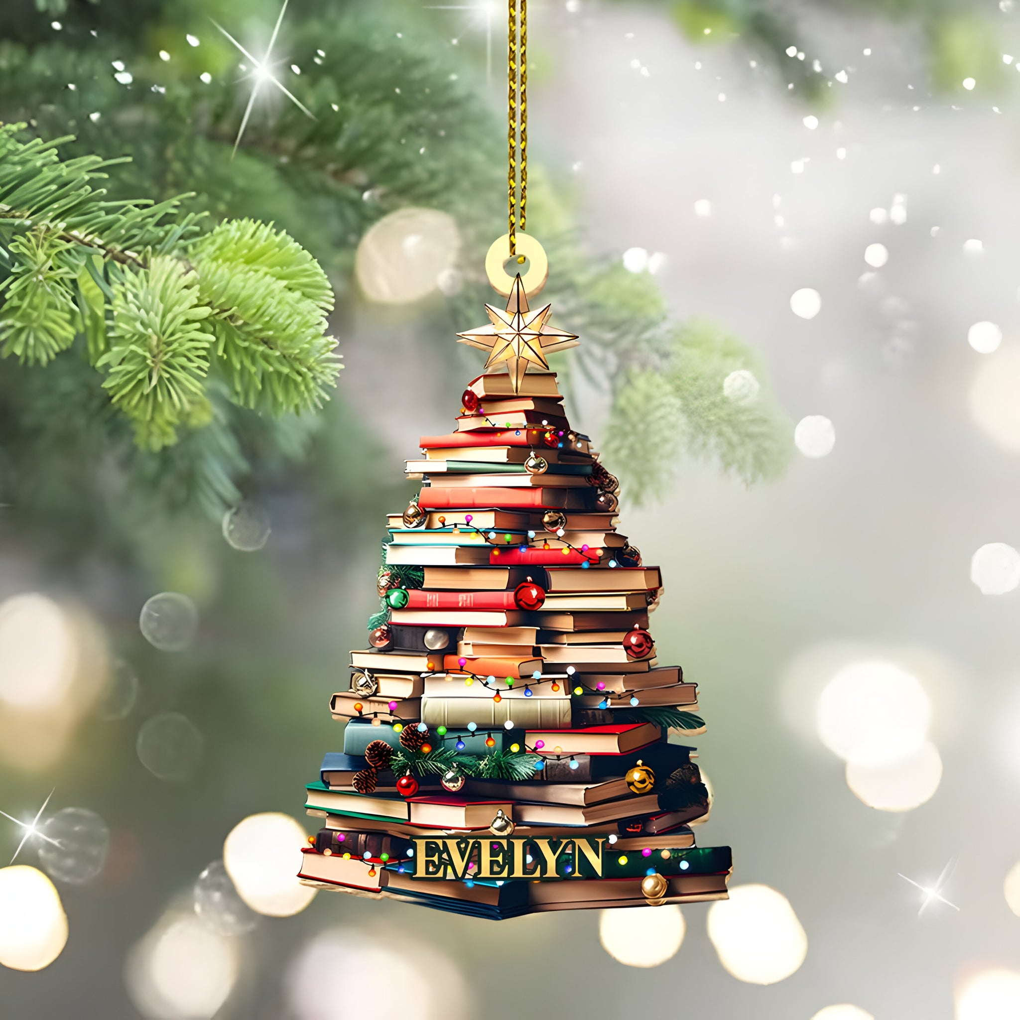 Personalized Christmas Book Tree Name Ornament, Custom Bookish Ornament, Book Lover Gift, Bookworm Gifts, Book Club Ornament, Librarian Gift 1 ORN2709