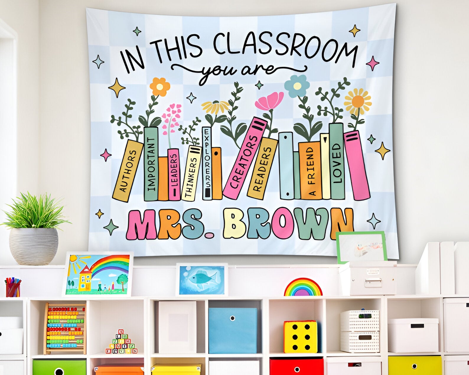 Groovy Classroom Tapestry, Personalized Teacher Name Classroom Banner, Custom Classroom Tapestry, Groovy Classroom Decor Firs t Day Of School tapes