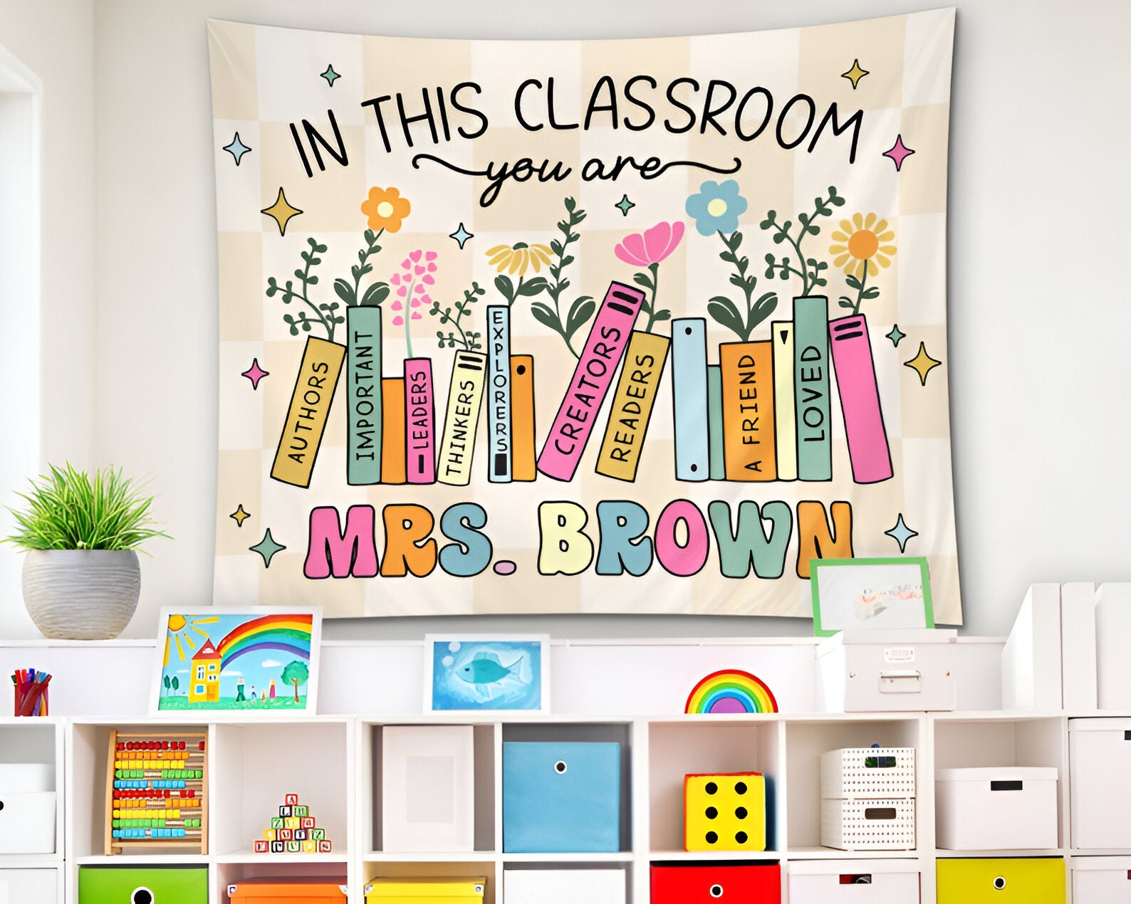Groovy Classroom Tapestry, Personalized Teacher Name Classroom Banner, Custom Classroom Tapestry, Groovy Classroom Decor Firs t Day Of School tapes