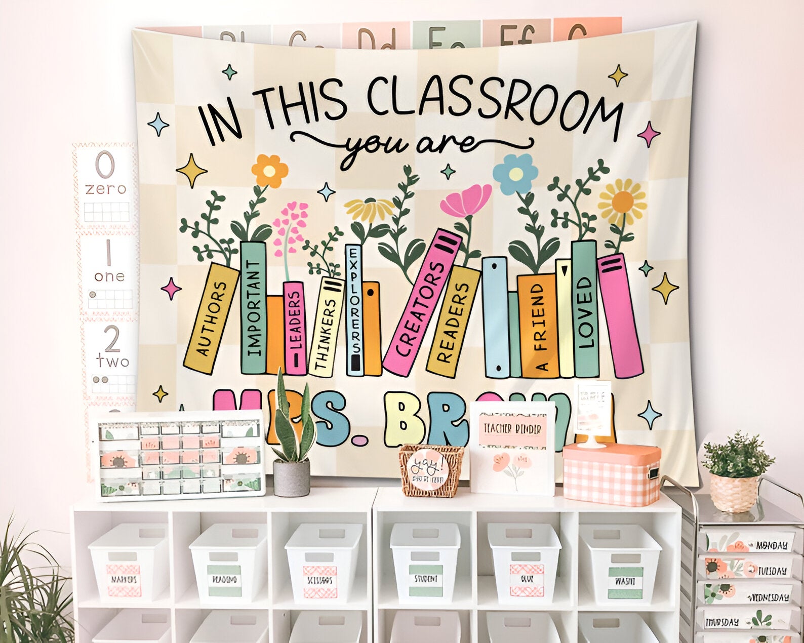 Groovy Classroom Tapestry, Personalized Teacher Name Classroom Banner, Custom Classroom Tapestry, Groovy Classroom Decor Firs t Day Of School tapes