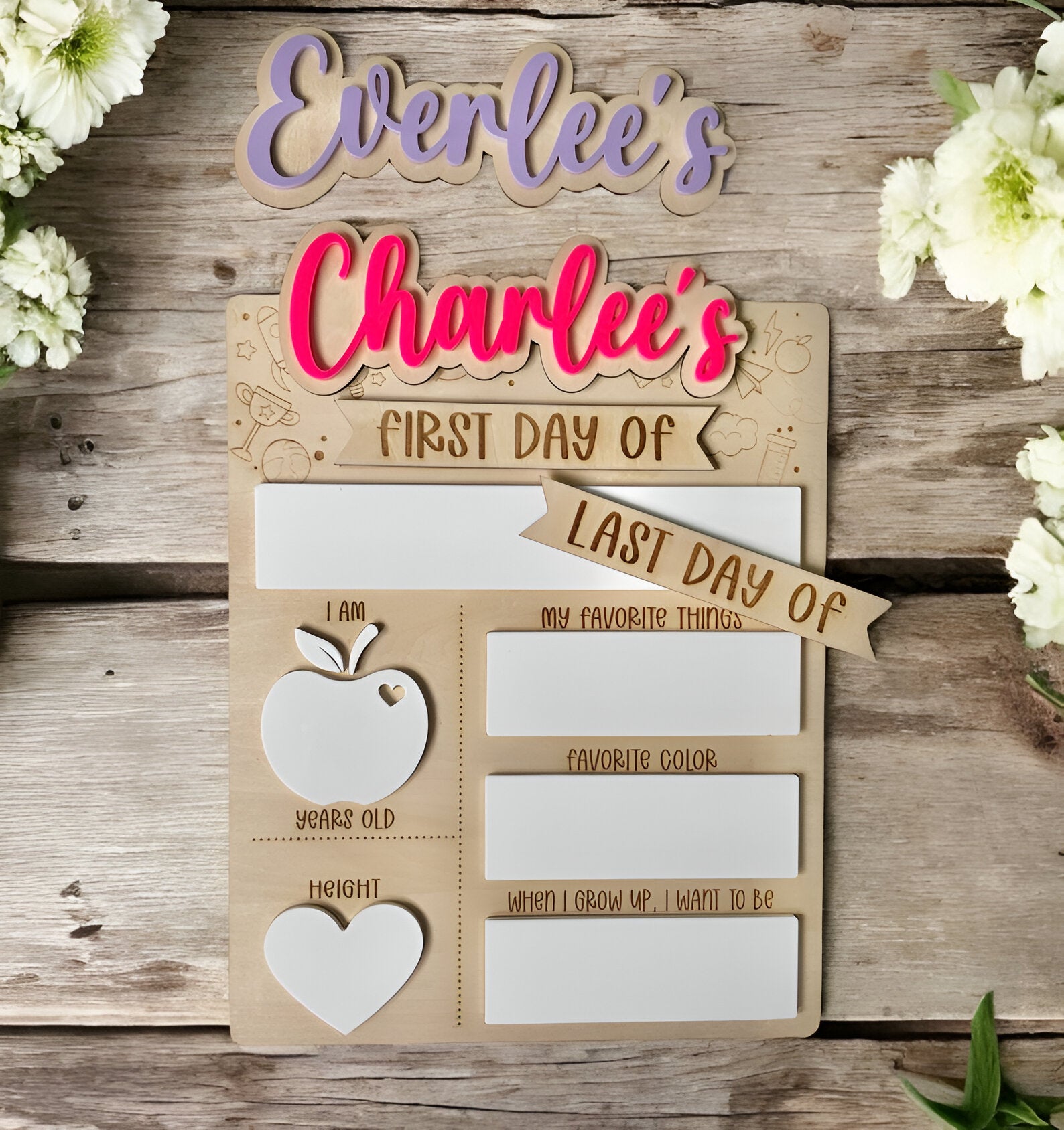 First & Last Day of School Interchangeable Sign _ Personalized First Day Sign Board _ Back to School Sign _ Dry Erase Custom First Day Sign scsign1