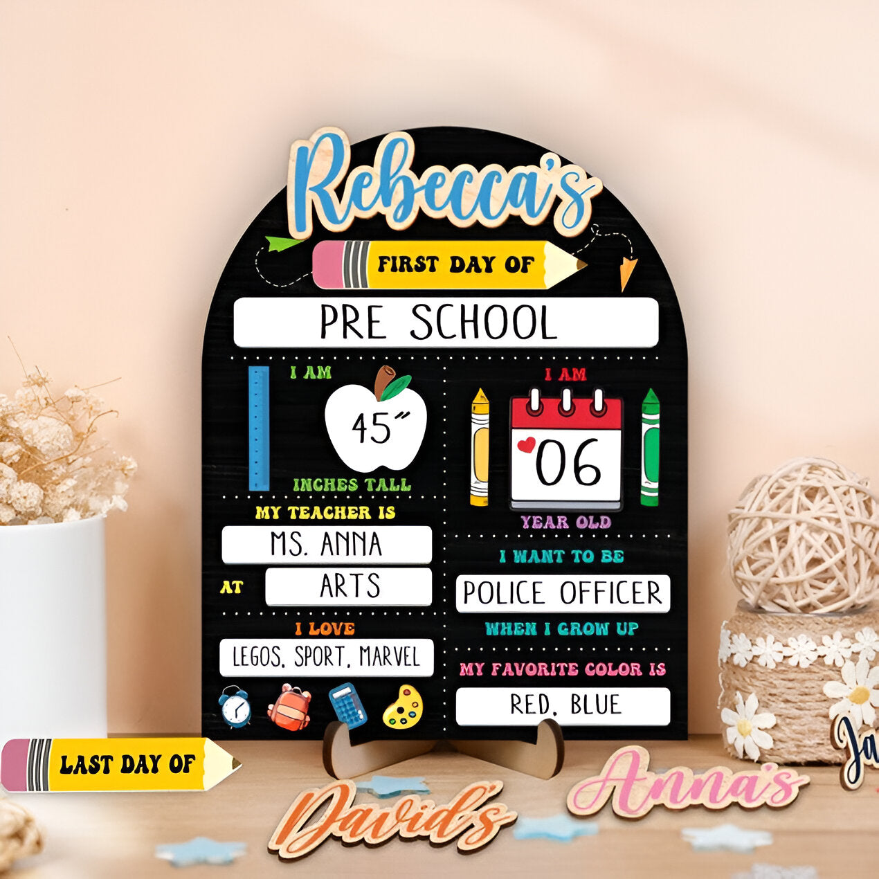 First & Last Day of School Interchangeable Sign, Custom First Day At School Sign, Personalized Wooden, Gift for Student, Gifts Son, Daughter Scsign