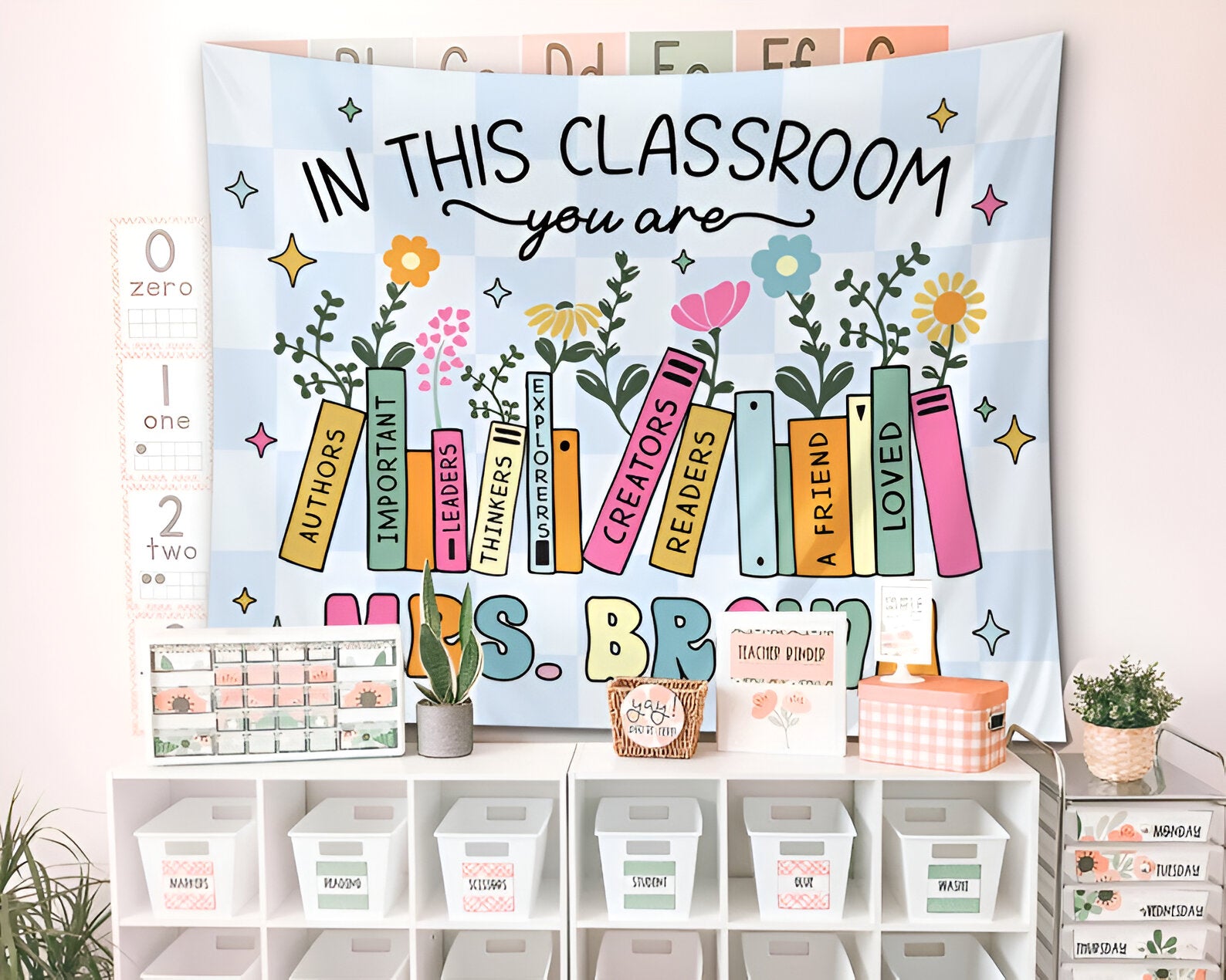 Groovy Classroom Tapestry, Personalized Teacher Name Classroom Banner, Custom Classroom Tapestry, Groovy Classroom Decor Firs t Day Of School tapes