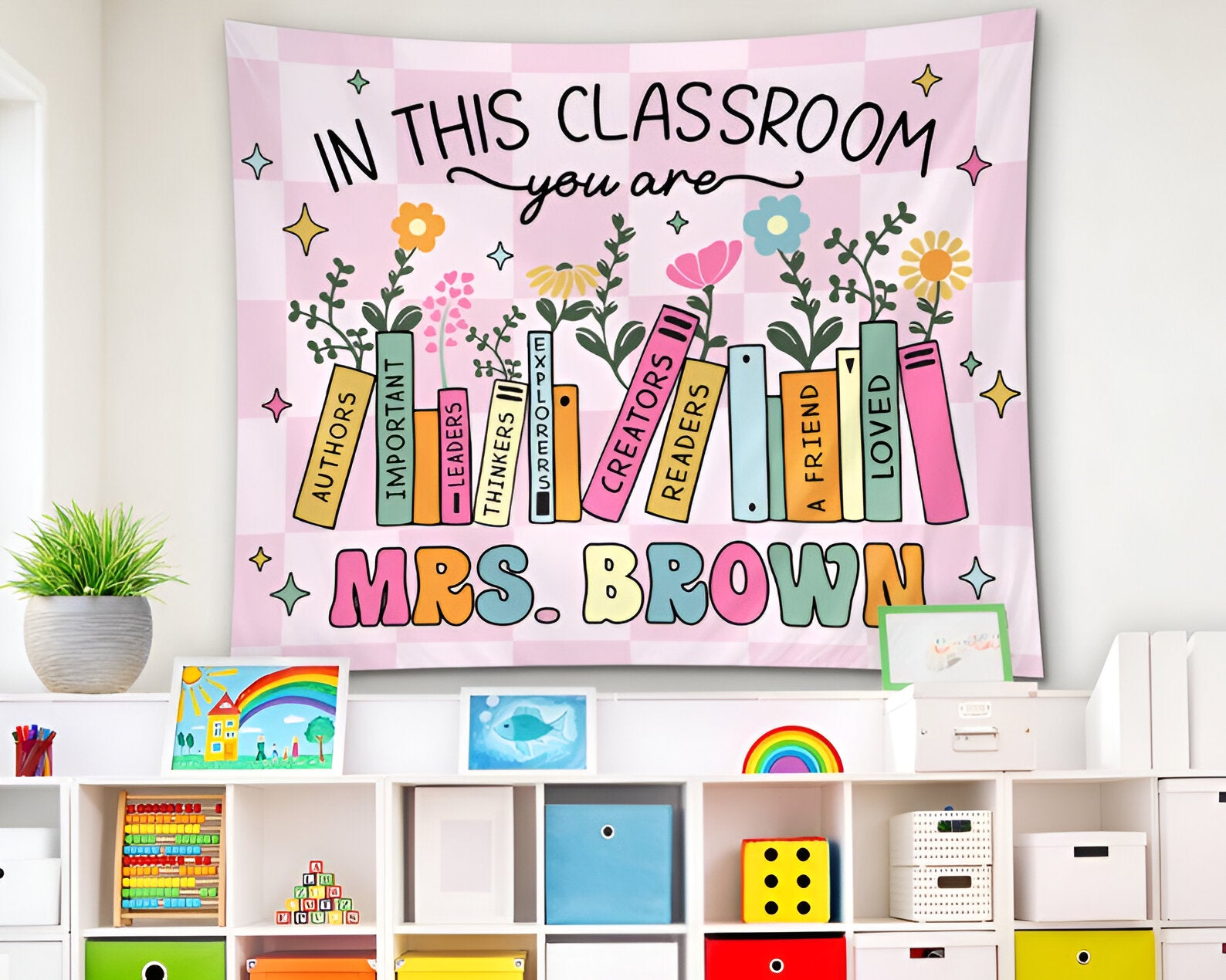 Groovy Classroom Tapestry, Personalized Teacher Name Classroom Banner, Custom Classroom Tapestry, Groovy Classroom Decor Firs t Day Of School tapes