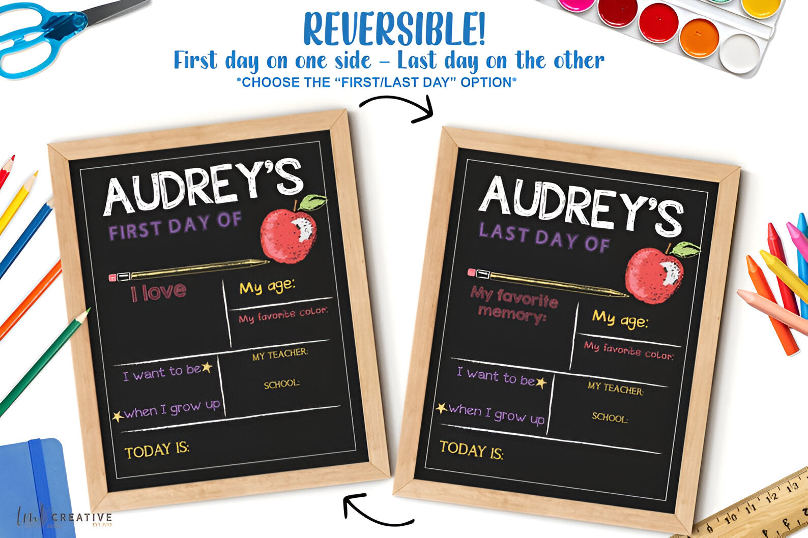 Personalized Back to School Sign, First Day Of School Sign, Reversible First Day Of School Sign, Last Day Of School, Reusable scsign1