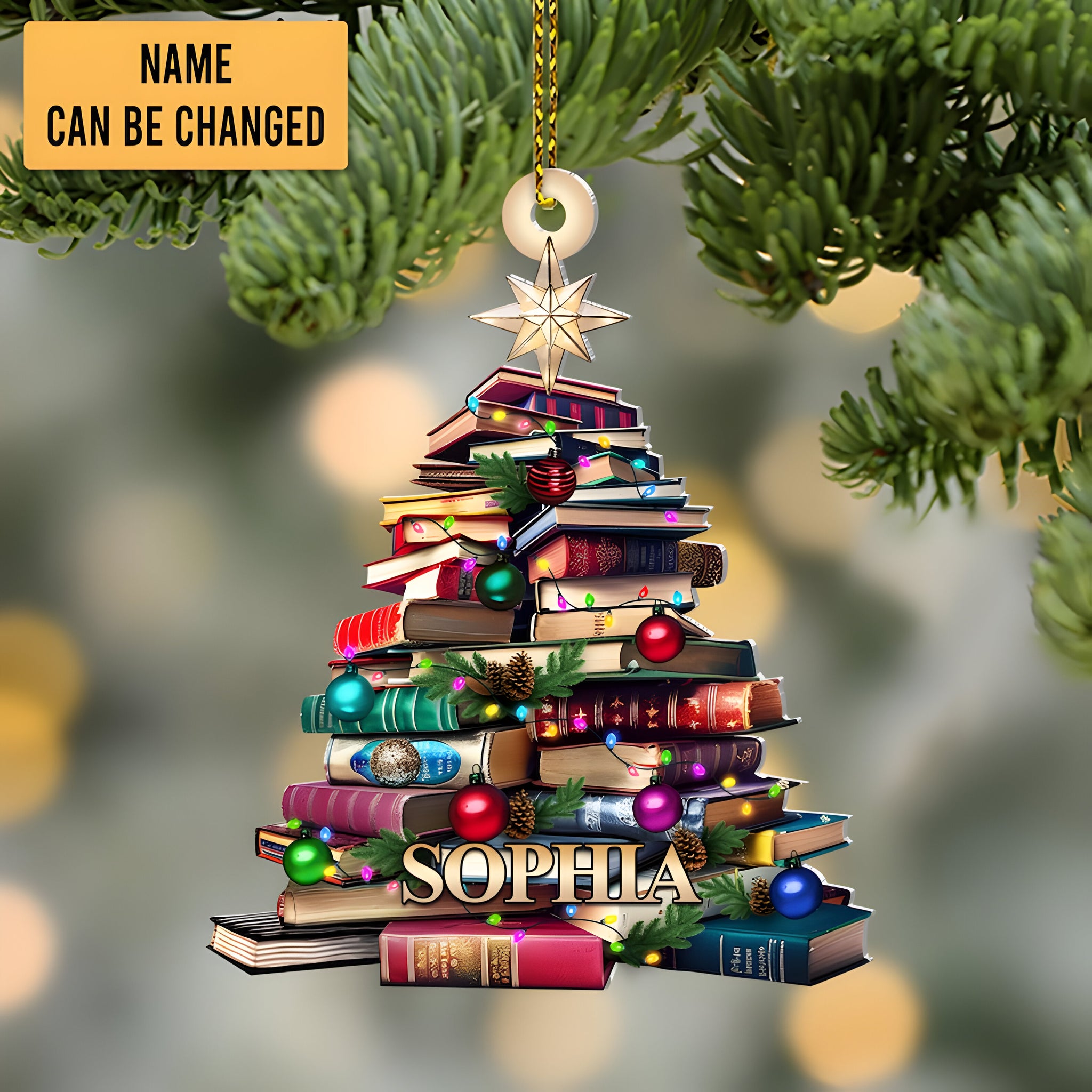 Personalized Christmas Book Tree Name Ornament, Custom Bookish Ornament, Book Club Ornament, Librarian Gift, Book Lover Gift, Bookworm Gifts ORN2709