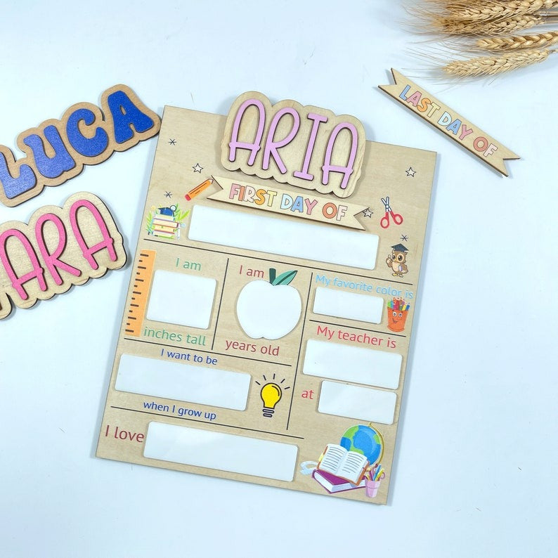 Custom Name Back To School Board, First and Last Day Sign, Reusable Back to School Sign, 1st Day of School 2024, Wooden School Board Gift SC0308 06